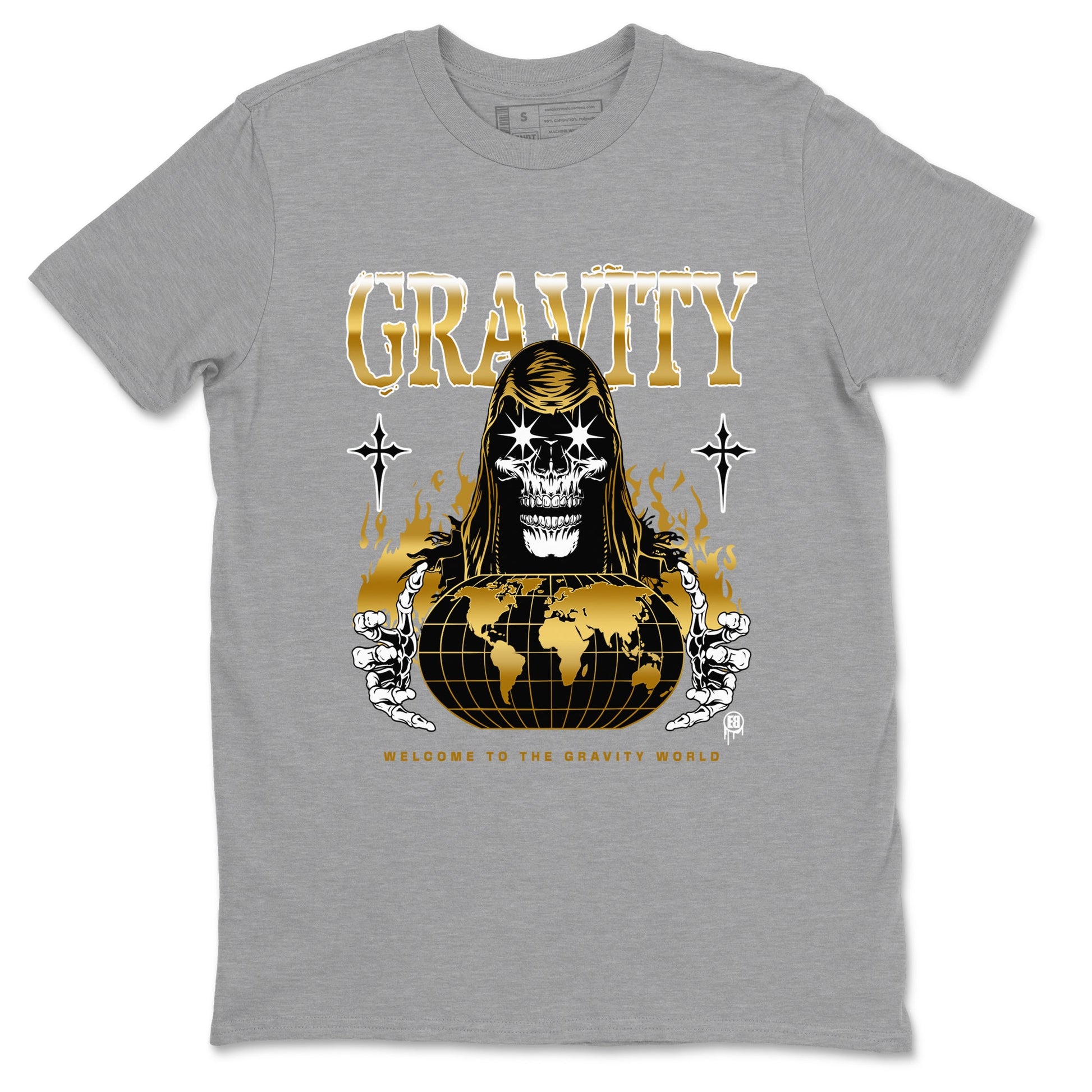 1s Black Metallic Gold shirts to match jordans Gravity sneaker match tees Jordan 1 High OG Black and Gold SNRT Sneaker Tees streetwear brand Heather Grey 2 unisex cotton tee