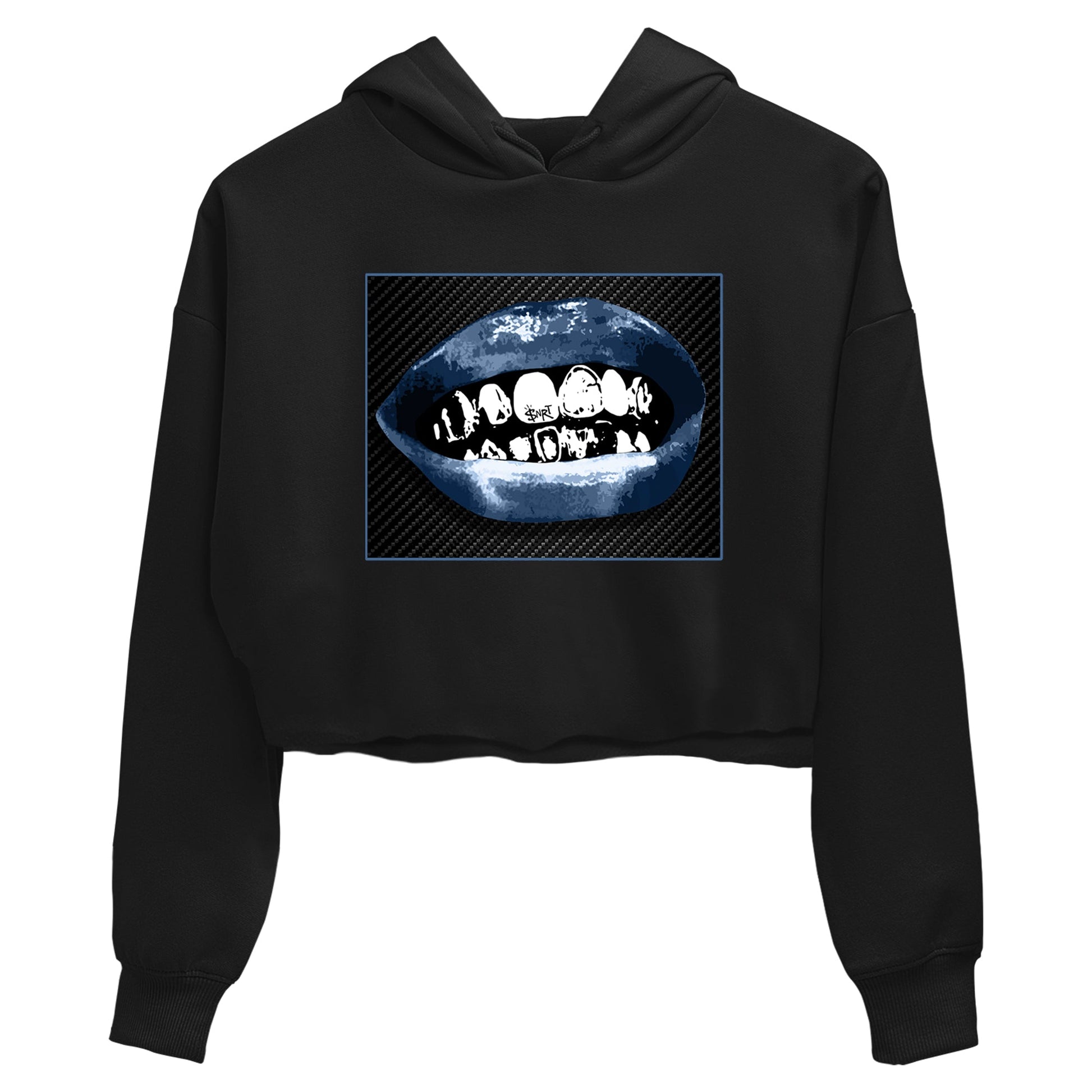 Sneaker Threads – Sneaker Tees To Match Air Foamposite One Carbon Fiber – Grillz Lips Crop Tee Black 2. Perfect for Jordan releases 2025 colorways.