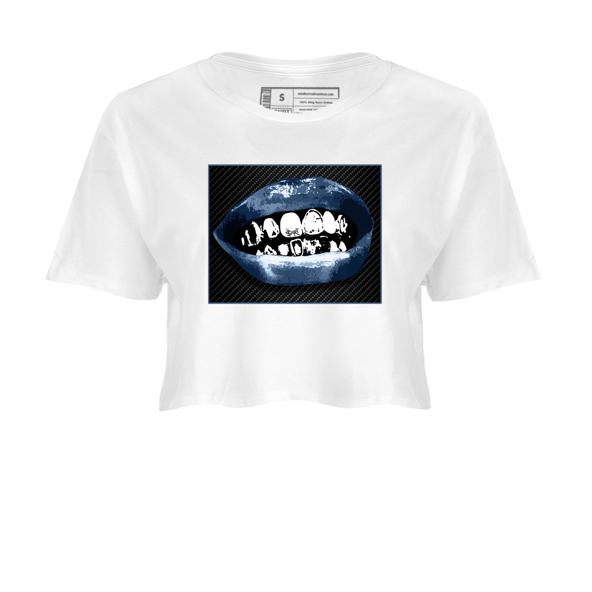 Sneaker Threads – Sneaker Tees To Match Air Foamposite One Carbon Fiber – Grillz Lips Crop Tee White 2. Perfect for Jordan releases 2025 colorways.