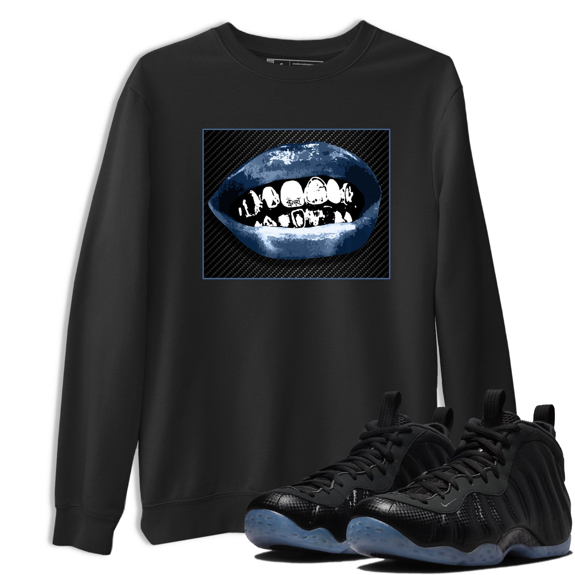Sneaker Threads – Sneaker Tees To Match Air Foamposite One Carbon Fiber – Grillz Lips Graphic Tee Black 1. Perfect for Jordan releases 2025 colorways.