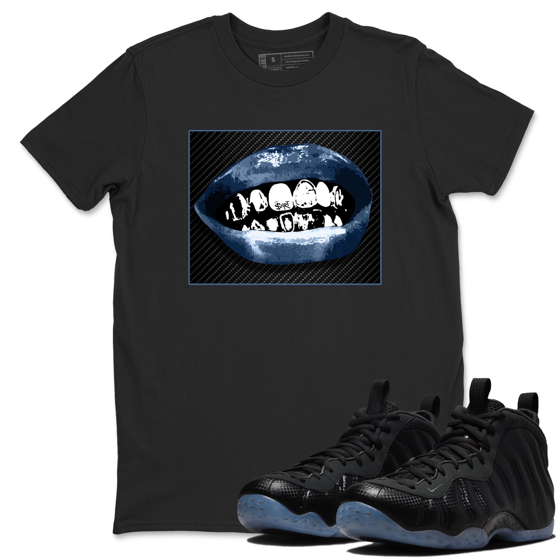 Sneaker Threads – Sneaker Tees To Match Air Foamposite One Carbon Fiber – Grillz Lips Graphic Tee Black 1. Perfect for Jordan releases 2025 colorways.
