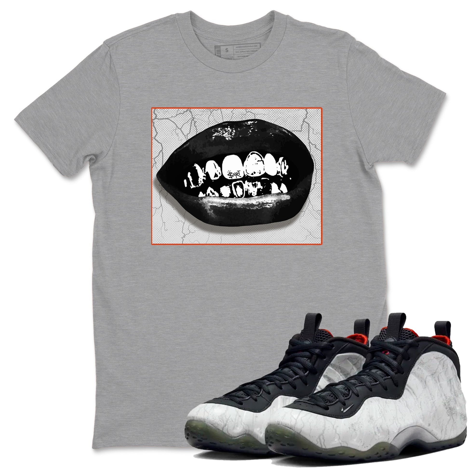 Foams One Jin shirts to match jordans Grillz Lips sneaker match tees Air Foamposite One Jin match shoes to clothes SNRT Sneaker Tees unisex cotton Heather Grey 2 shirts