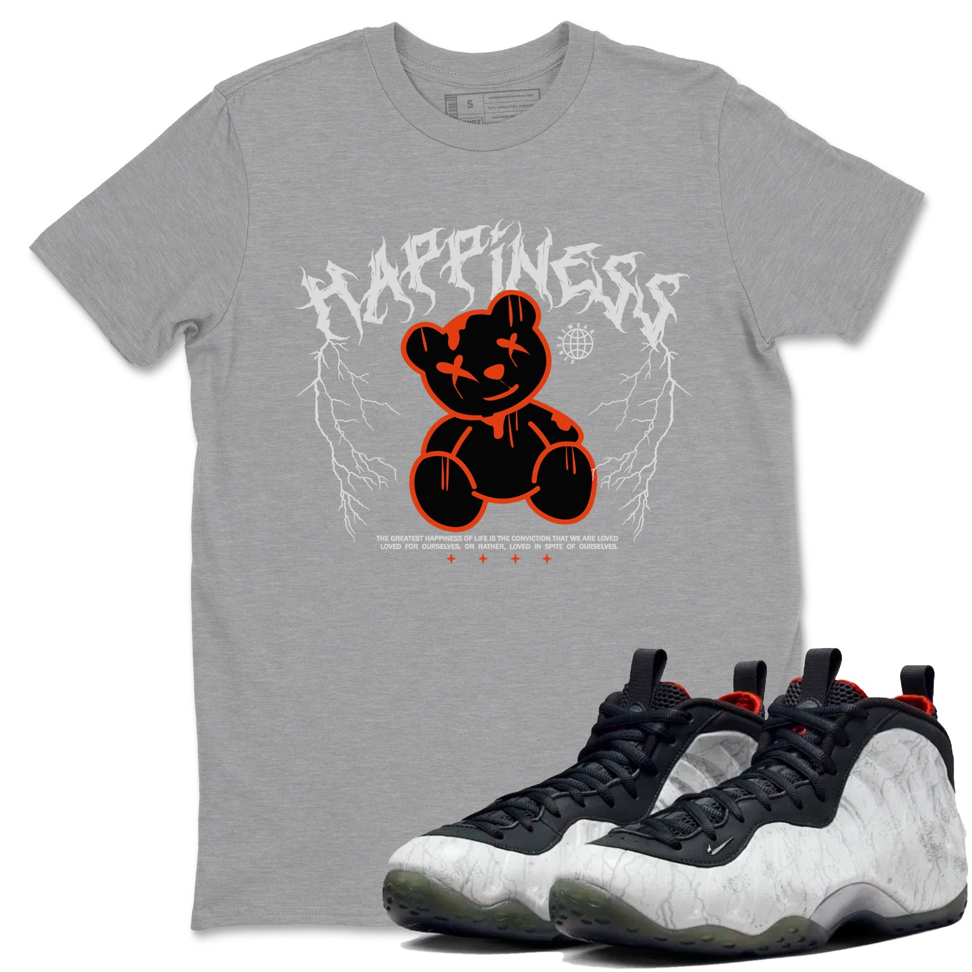 Foams One Jin shirts to match jordans Happiness Bear sneaker match tees Air Foamposite One Jin match shoes to clothes SNRT Sneaker Tees unisex cotton Heather Grey 1 shirts