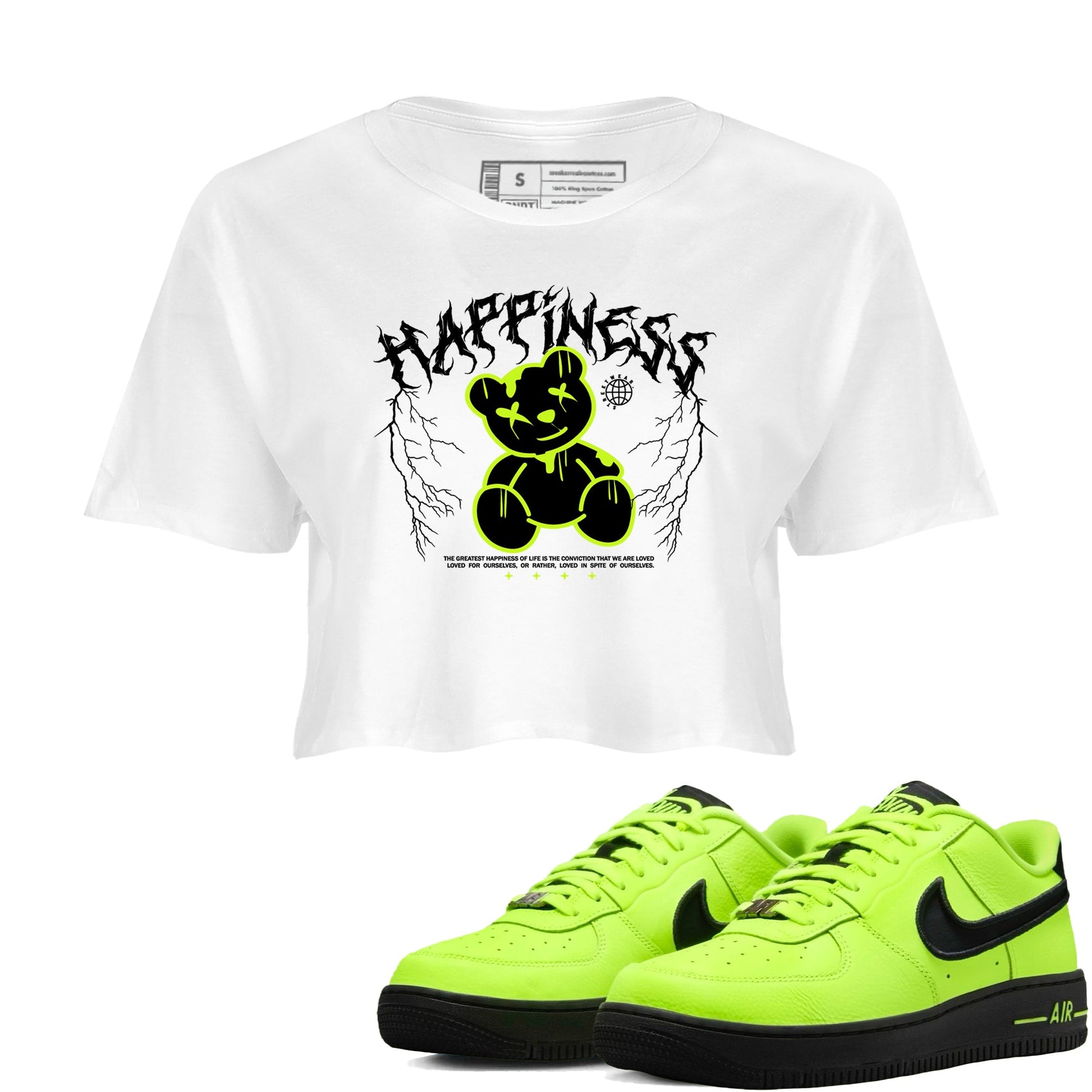 Air Force 1 Low Dance Volt t-shirts to match sneakers Happiness Bear sneaker match tees Air Force 1 Volt match shoes to clothes SNRT Sneaker Tees unisex cotton White 1 crop tee