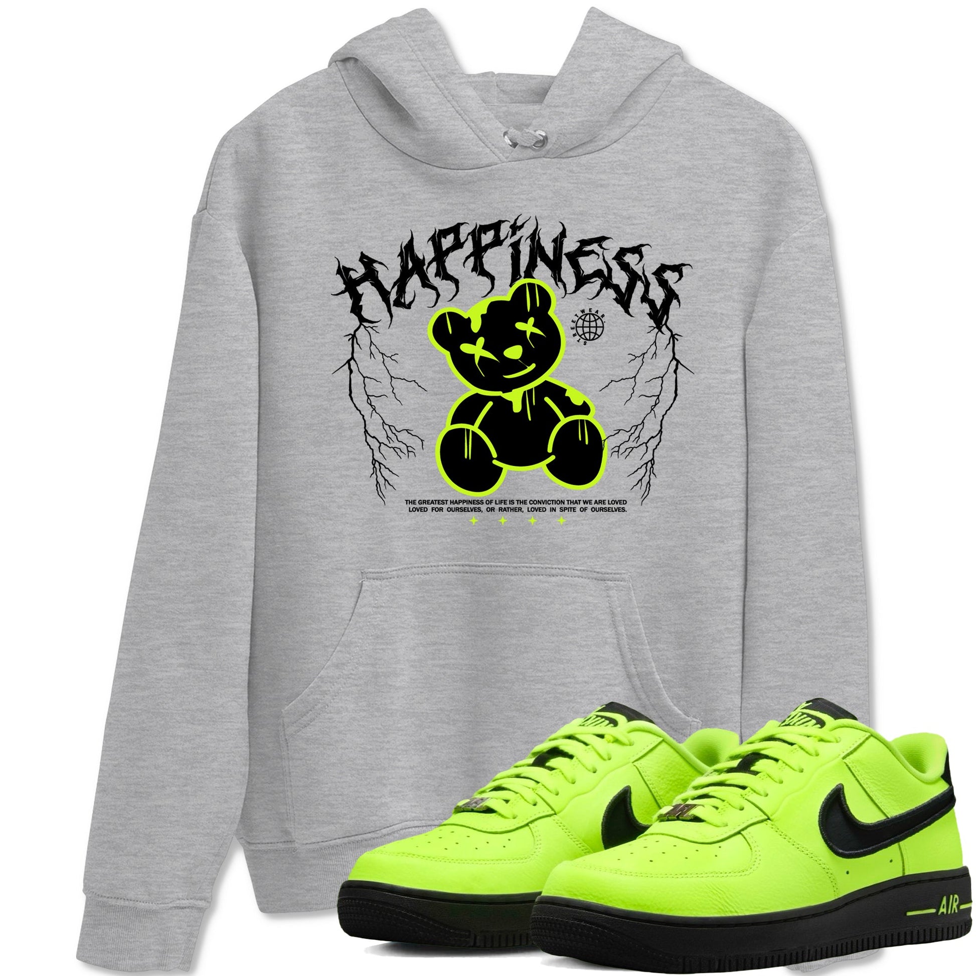 Air Force 1 Low Dance Volt t-shirts to match sneakers Happiness Bear sneaker match tees Air Force 1 Volt match shoes to clothes SNRT Sneaker Tees unisex cotton Heather Grey 1 shirts