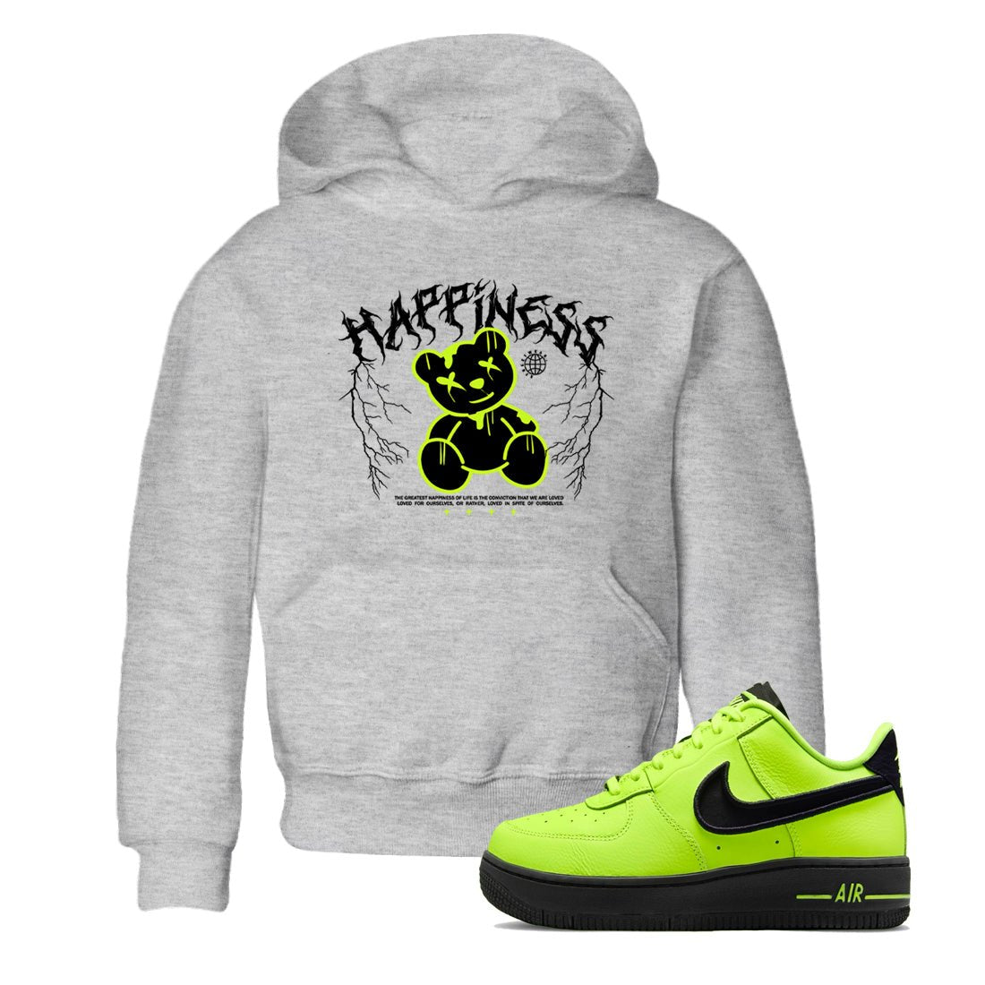 Air Force 1 Low Dance Volt t-shirts to match sneakers Happiness Bear sneaker match tees Air Force 1 Volt match shoes to clothes SNRT Sneaker Tees Youth Baby Heather Grey 1 tee