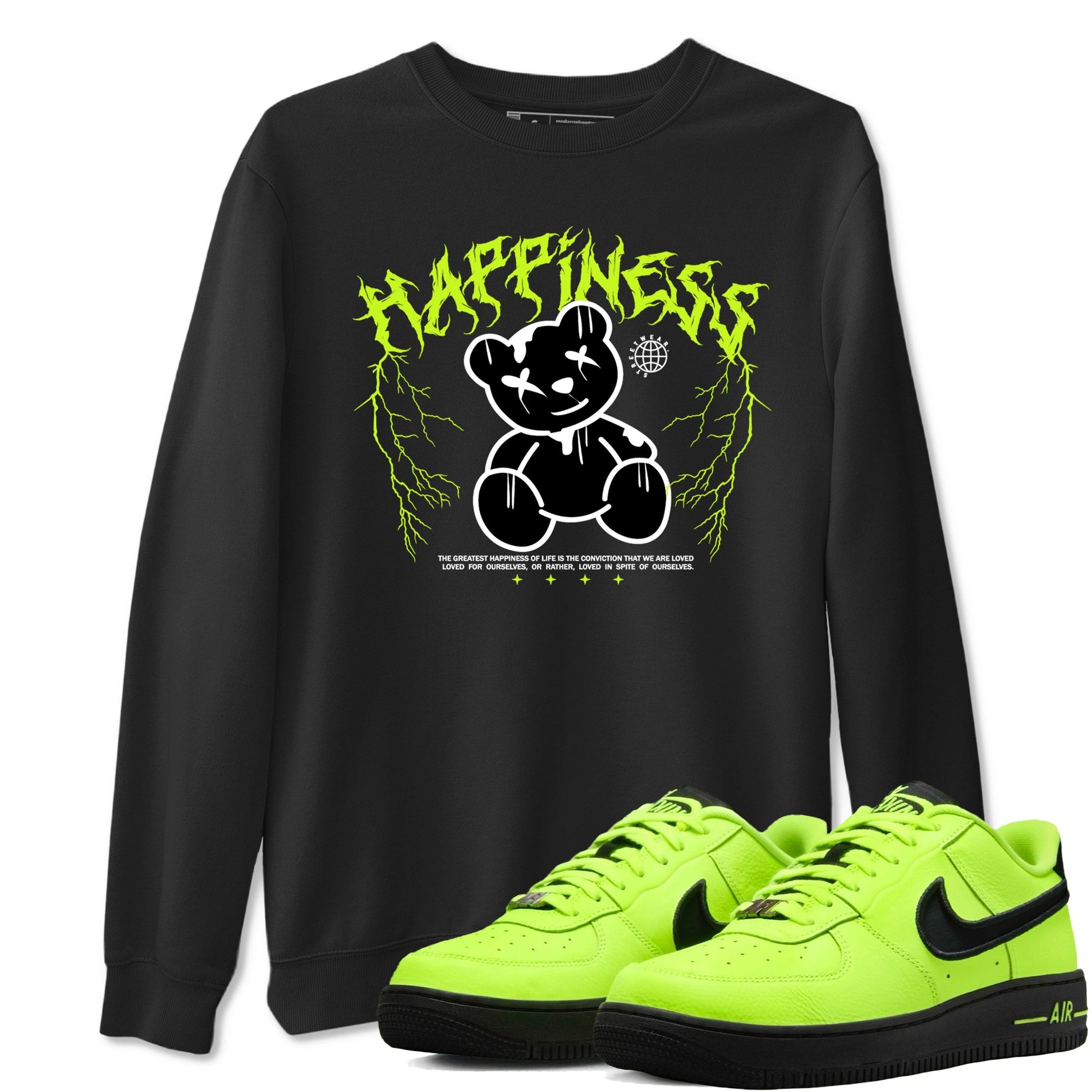 Air Force 1 Low Dance Volt t-shirts to match sneakers Happiness Bear sneaker match tees Air Force 1 Volt match shoes to clothes SNRT Sneaker Tees unisex cotton Black 1 shirts
