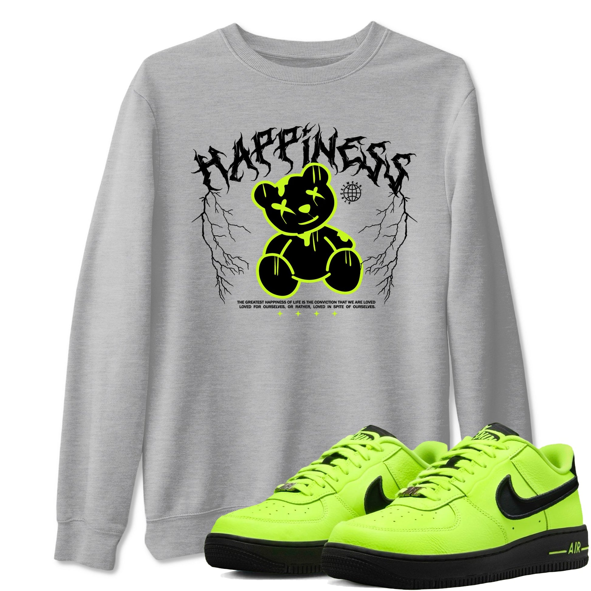 Air Force 1 Low Dance Volt t-shirts to match sneakers Happiness Bear sneaker match tees Air Force 1 Volt match shoes to clothes SNRT Sneaker Tees unisex cotton Heather Grey 1 shirts