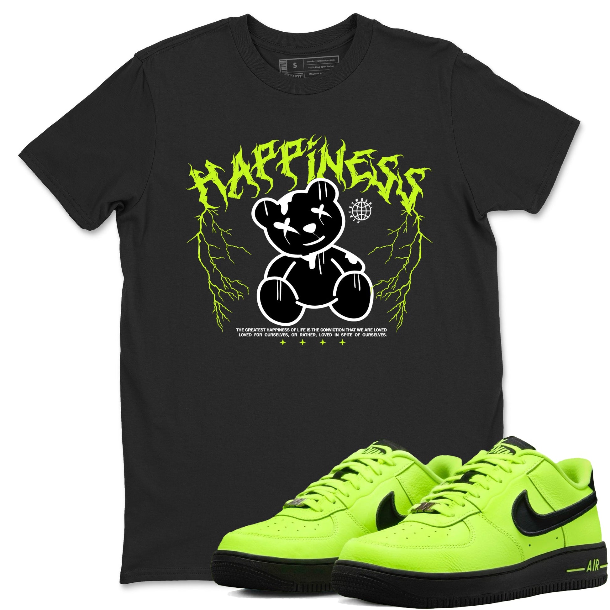Air Force 1 Low Dance Volt t-shirts to match sneakers Happiness Bear sneaker match tees Air Force 1 Volt match shoes to clothes SNRT Sneaker Tees unisex cotton Black 1 shirts