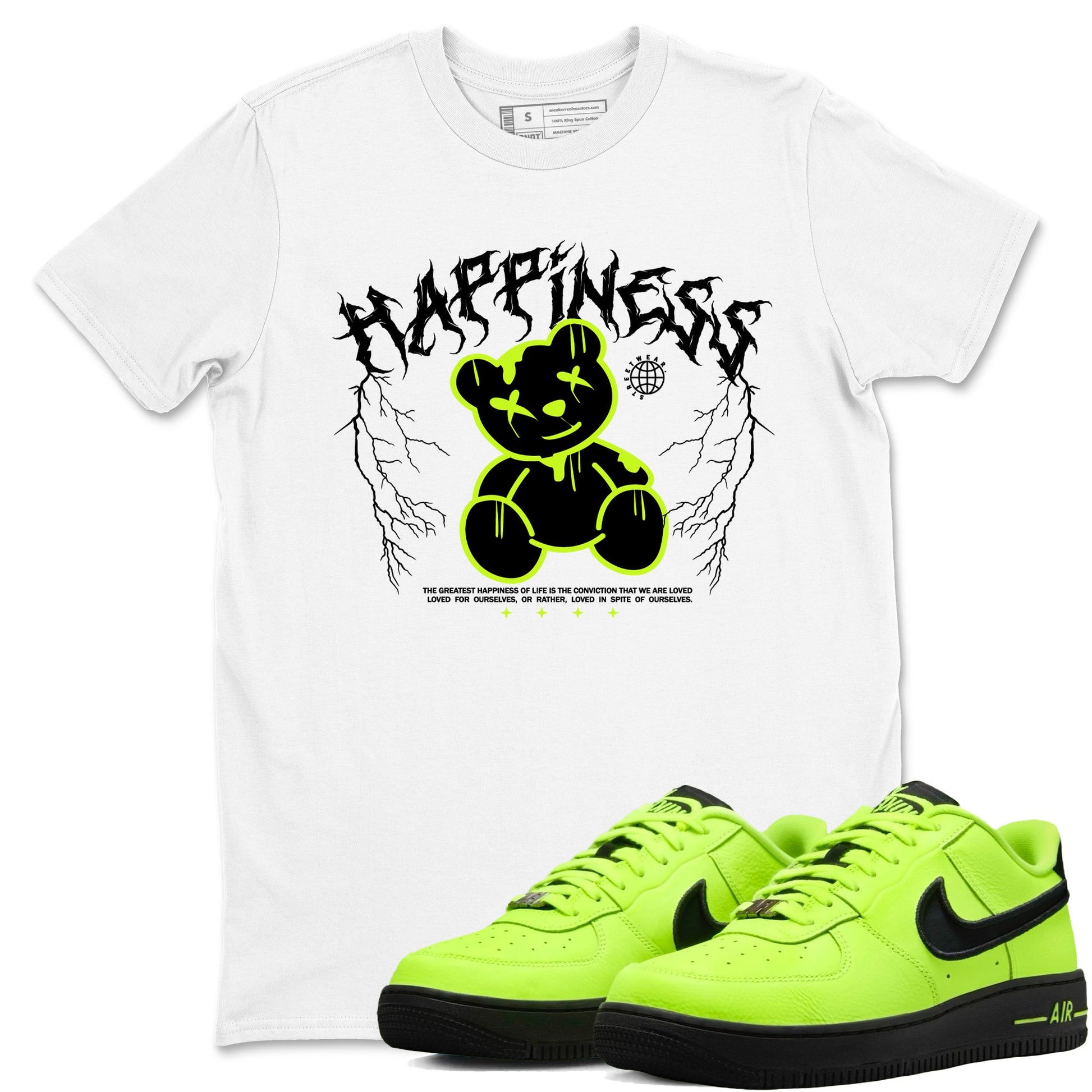 Air Force 1 Low Dance Volt t-shirts to match sneakers Happiness Bear sneaker match tees Air Force 1 Volt match shoes to clothes SNRT Sneaker Tees unisex cotton White 1 shirts