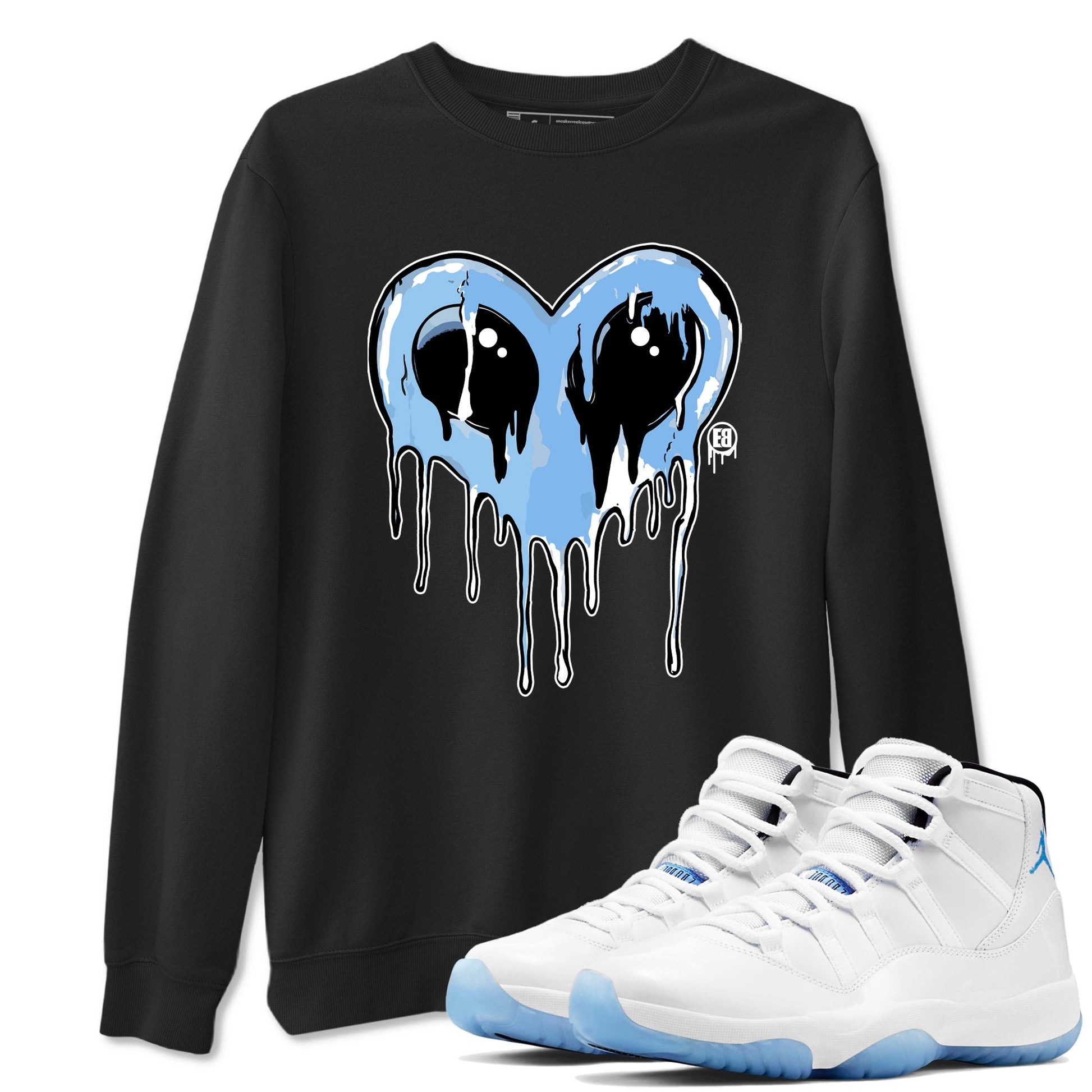 AJ11 Legend Blue Graphic shirts Heart Alien Valentine Gift shirts Air Jordan 11 Legend Blue best t-shirts to wear with jordans SNRT Sneaker Tees unisex cotton Black 1 shirts