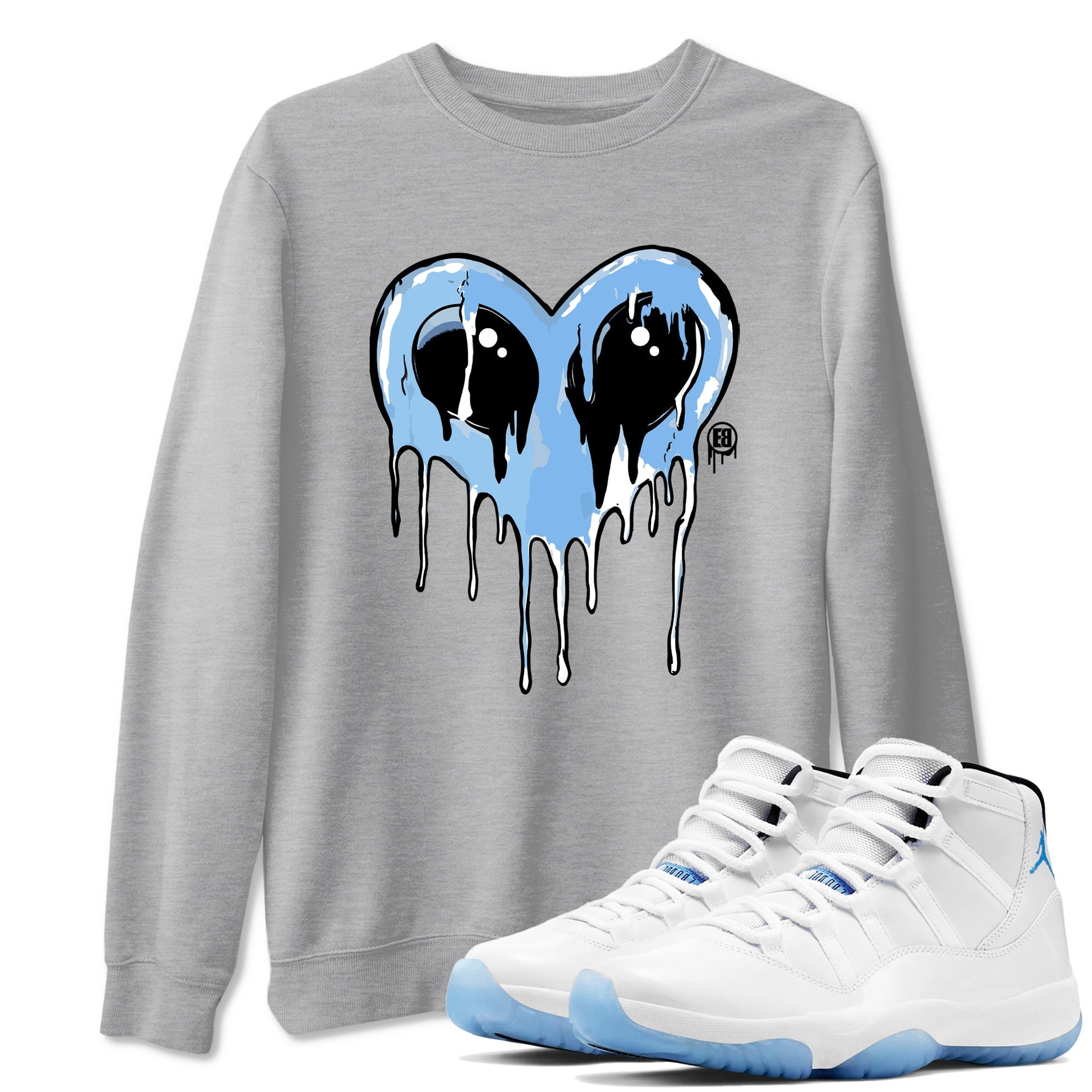 AJ11 Legend Blue Graphic shirts Heart Alien Valentine Gift shirts Air Jordan 11 Legend Blue best t-shirts to wear with jordans SNRT Sneaker Tees unisex cotton Heather Grey 1 shirts