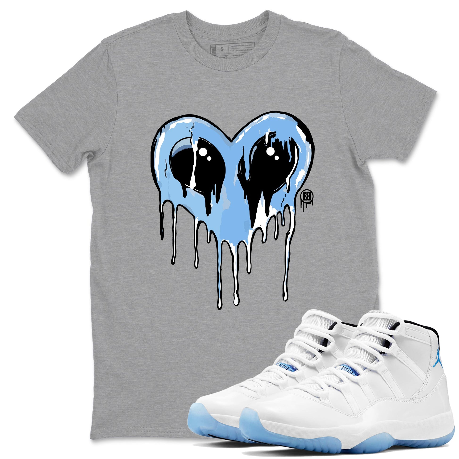 AJ11 Legend Blue Graphic shirts Heart Alien Valentine Gift shirts Air Jordan 11 Legend Blue best t-shirts to wear with jordans SNRT Sneaker Tees unisex cotton Heather Grey 1 shirts