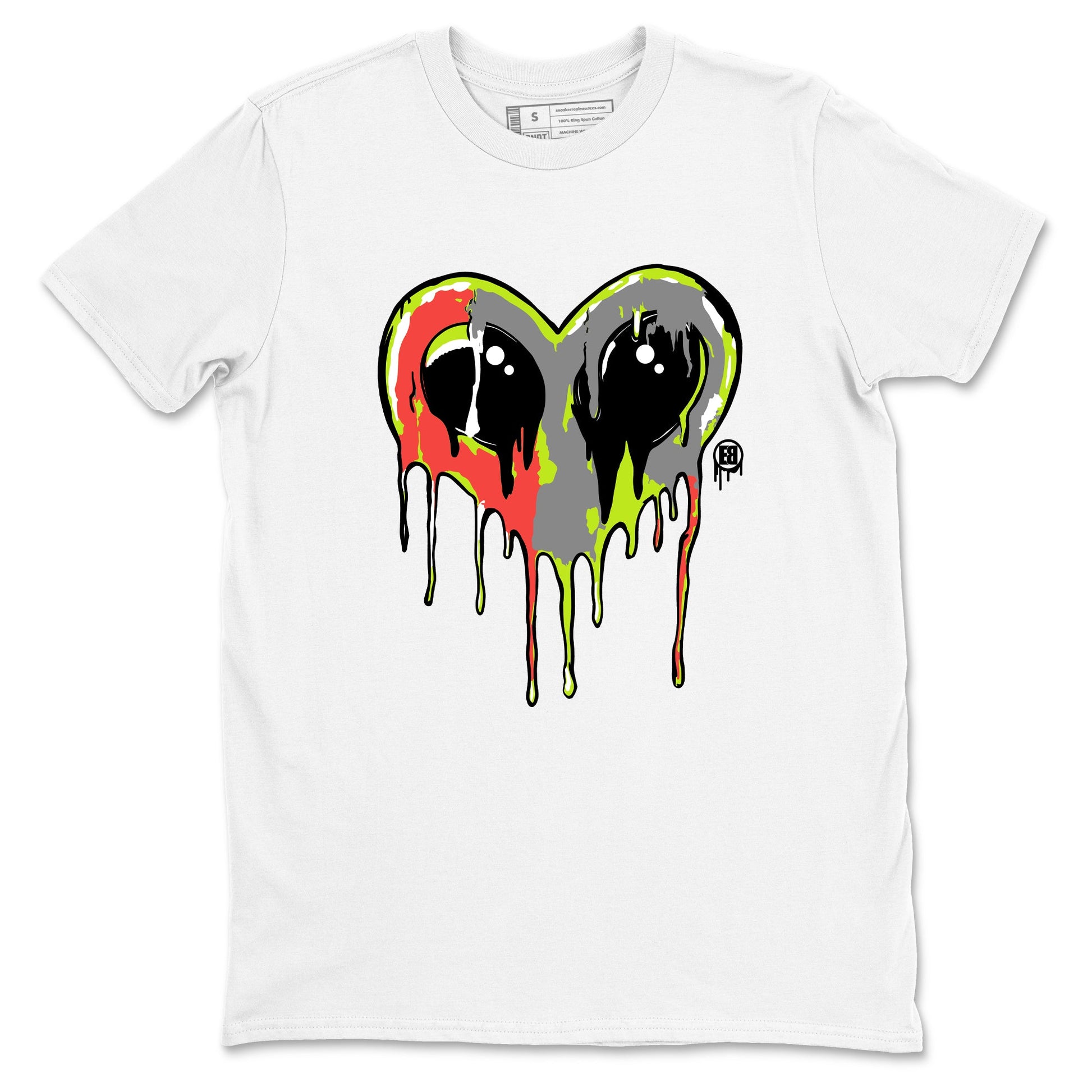 Sneaker Threads – Sneaker Tees To Match Air Max 90 Spruce Aura and Ghost Green – Heart Alien Graphic Tee White 2. Perfect for Jordan releases 2025 colorways.