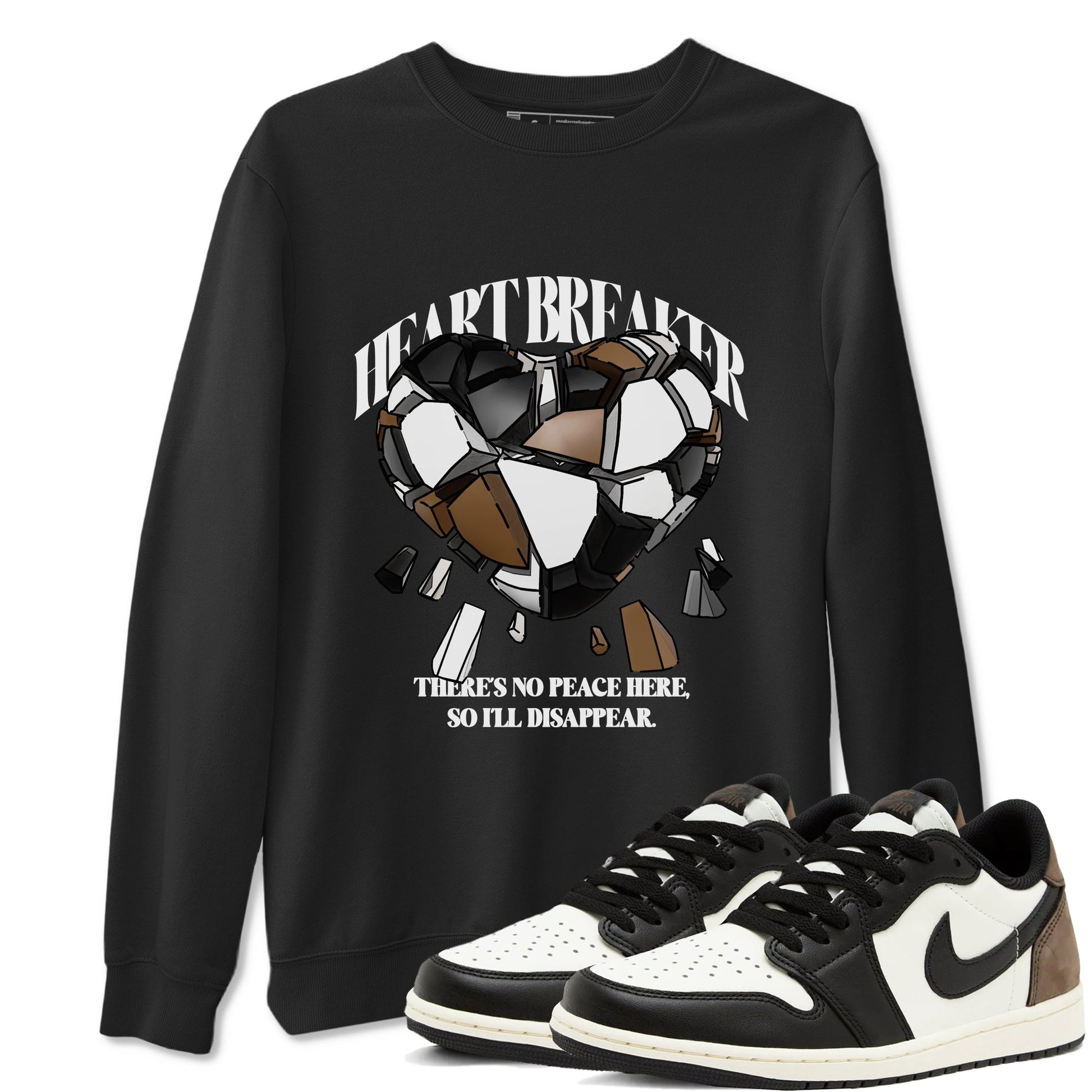 1s Low OG Mocha shirts to match jordans Heart Breaker sneaker match tees Air Jordan 1 Mocha match shoes to clothes SNRT Sneaker Tees unisex cotton Black 1 shirts