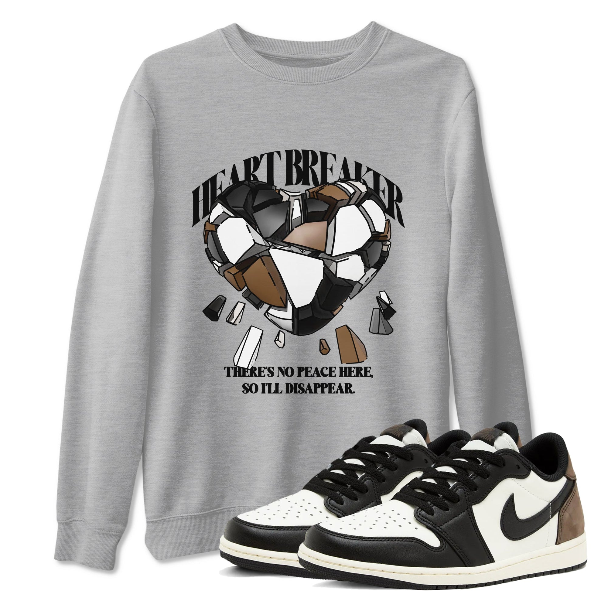 1s Low OG Mocha shirts to match jordans Heart Breaker sneaker match tees Air Jordan 1 Mocha match shoes to clothes SNRT Sneaker Tees unisex cotton Heather Grey 1 shirts