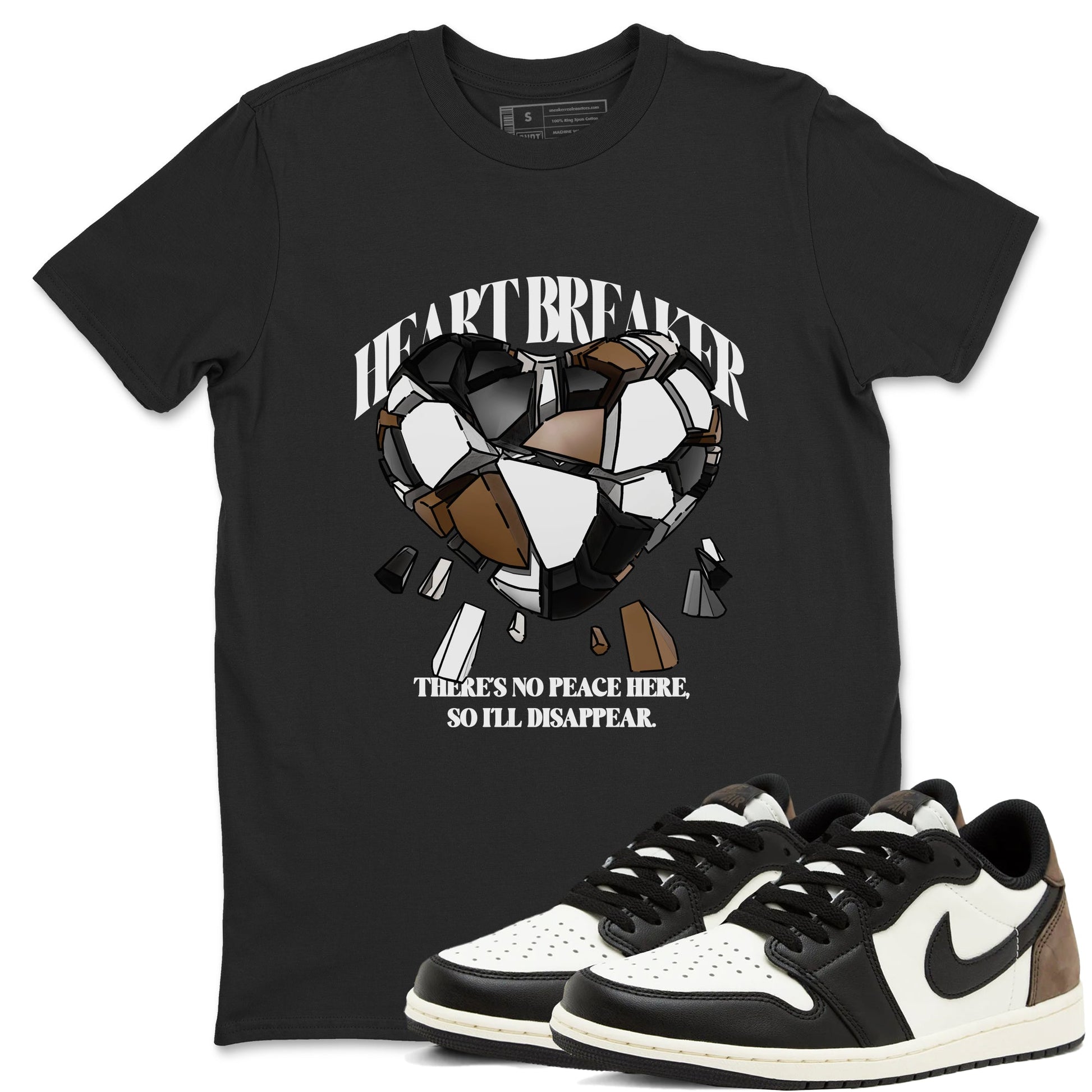 1s Low OG Mocha shirts to match jordans Heart Breaker sneaker match tees Air Jordan 1 Mocha match shoes to clothes SNRT Sneaker Tees unisex cotton Black 1 shirts
