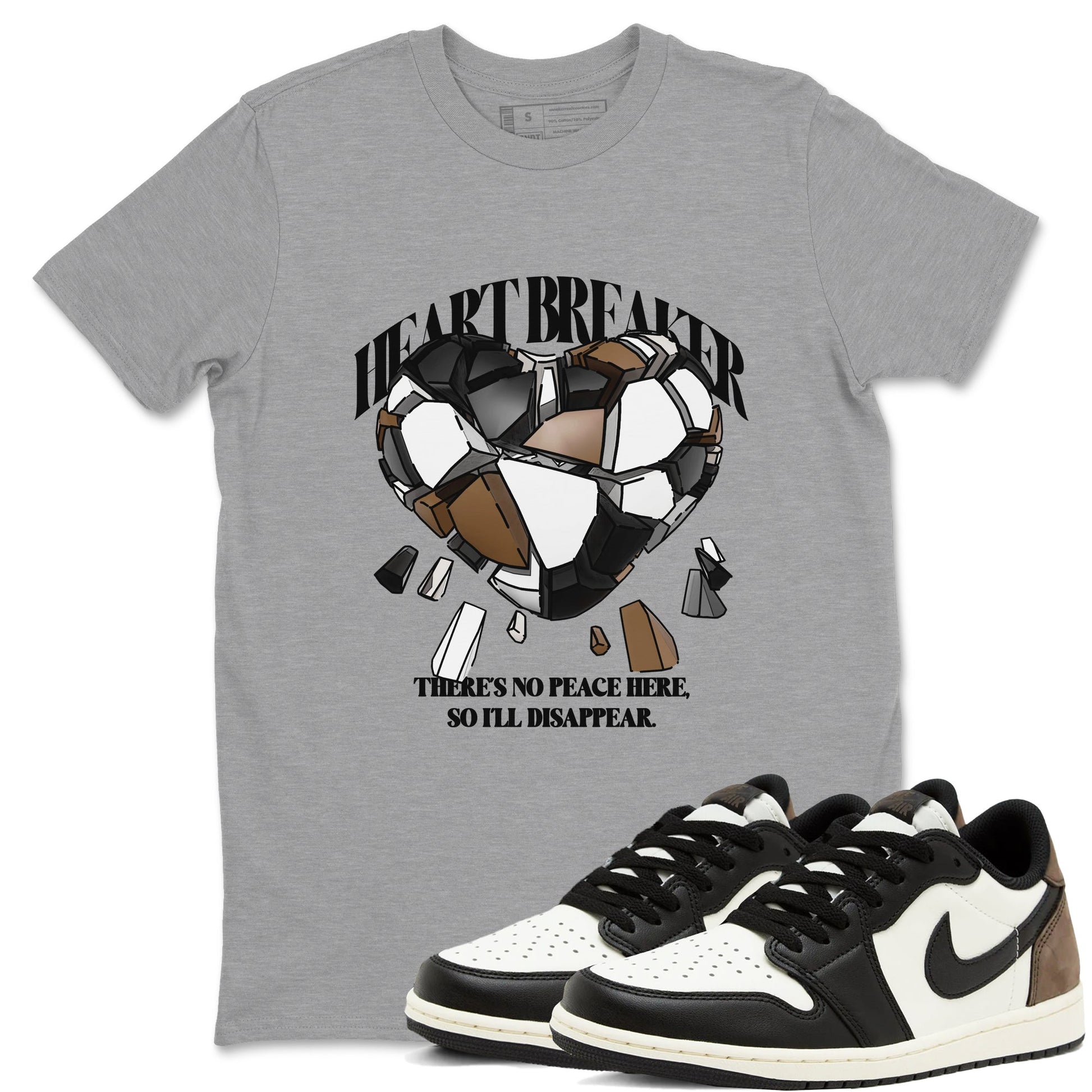1s Low OG Mocha shirts to match jordans Heart Breaker sneaker match tees Air Jordan 1 Mocha match shoes to clothes SNRT Sneaker Tees unisex cotton Heather Grey 1 shirts