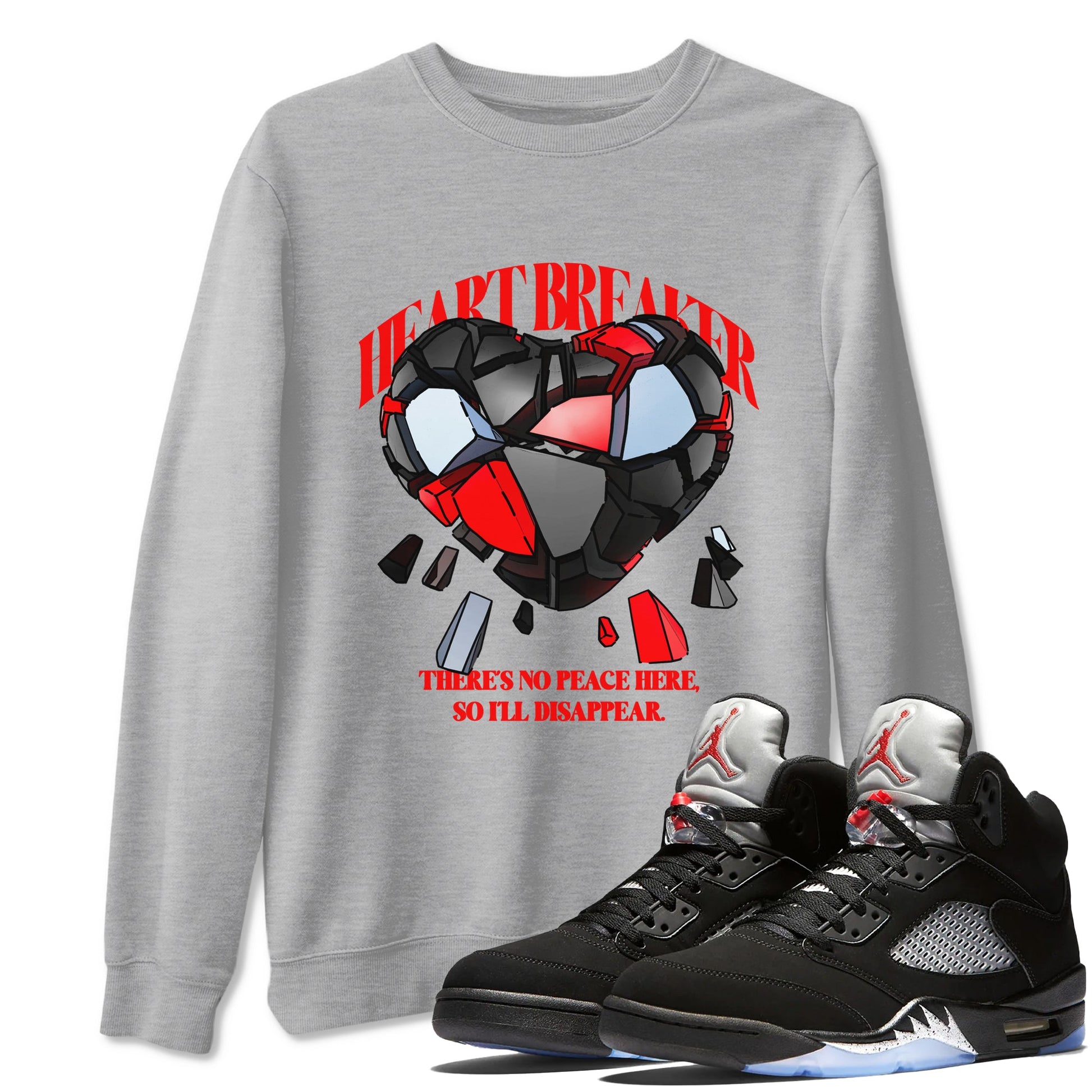 5s Black Metallic Reimagined shirts to match jordans Heart Breaker best t shirts to wear with jordans Air Jordan 5 Reimagined match shoes to clothes SNRT Sneaker Tees unisex cotton Heather Grey 1 shirts