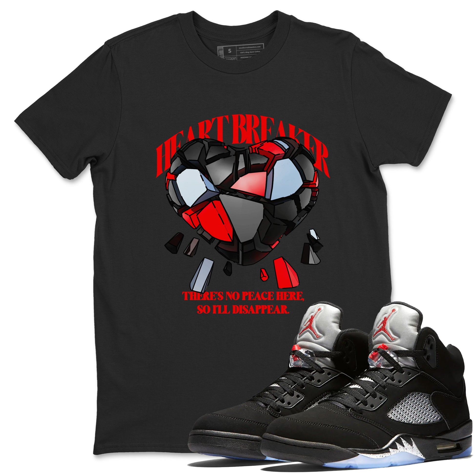 5s Black Metallic Reimagined shirts to match jordans Heart Breaker best t shirts to wear with jordans Air Jordan 5 Reimagined match shoes to clothes SNRT Sneaker Tees unisex cotton Black 1 shirts