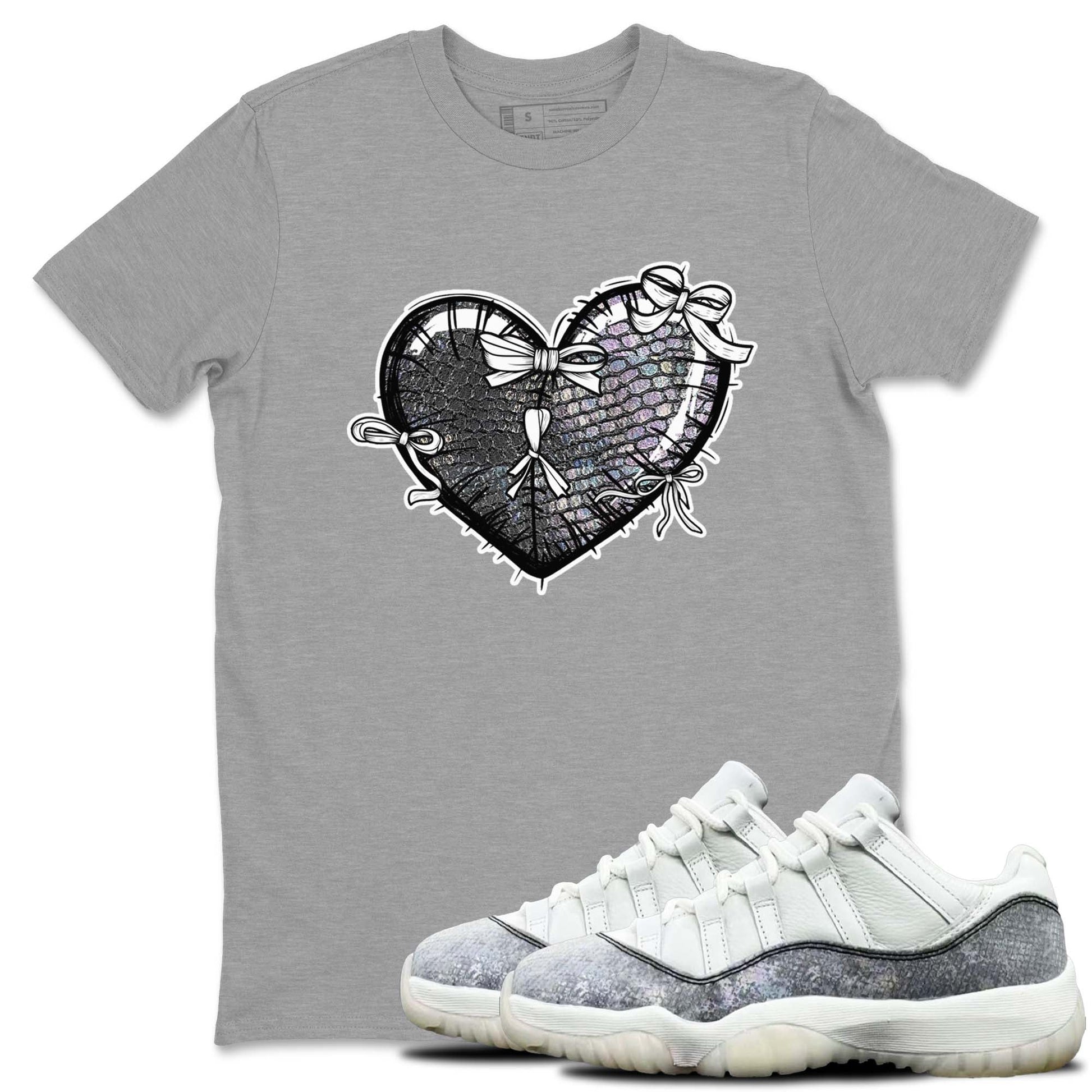 11s Year Of The Snake shirts to match jordans Heart With Ribbons shirts to match jordans Air Jordan 11 Retro Low Year Of The Snake match shoes to clothes SNRT Sneaker Tees unisex cotton Heather Grey 1 shirts