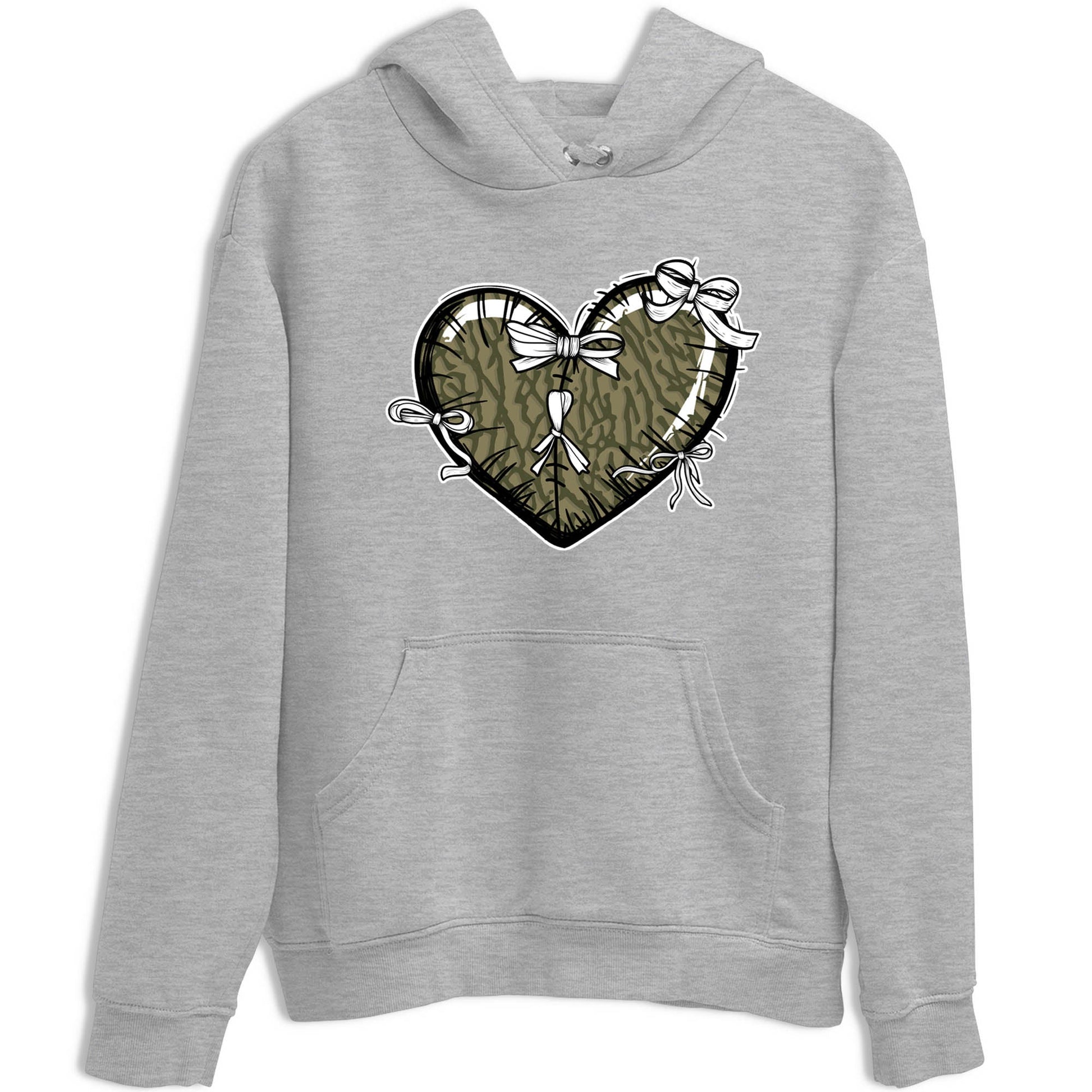 Sneaker Threads – Sneaker Tees To Match Air Jordan 3 Medium Olive – Heart With Ribbons Graphic Tee Heather Grey 2. Perfect for Jordan releases 2025 colorways.