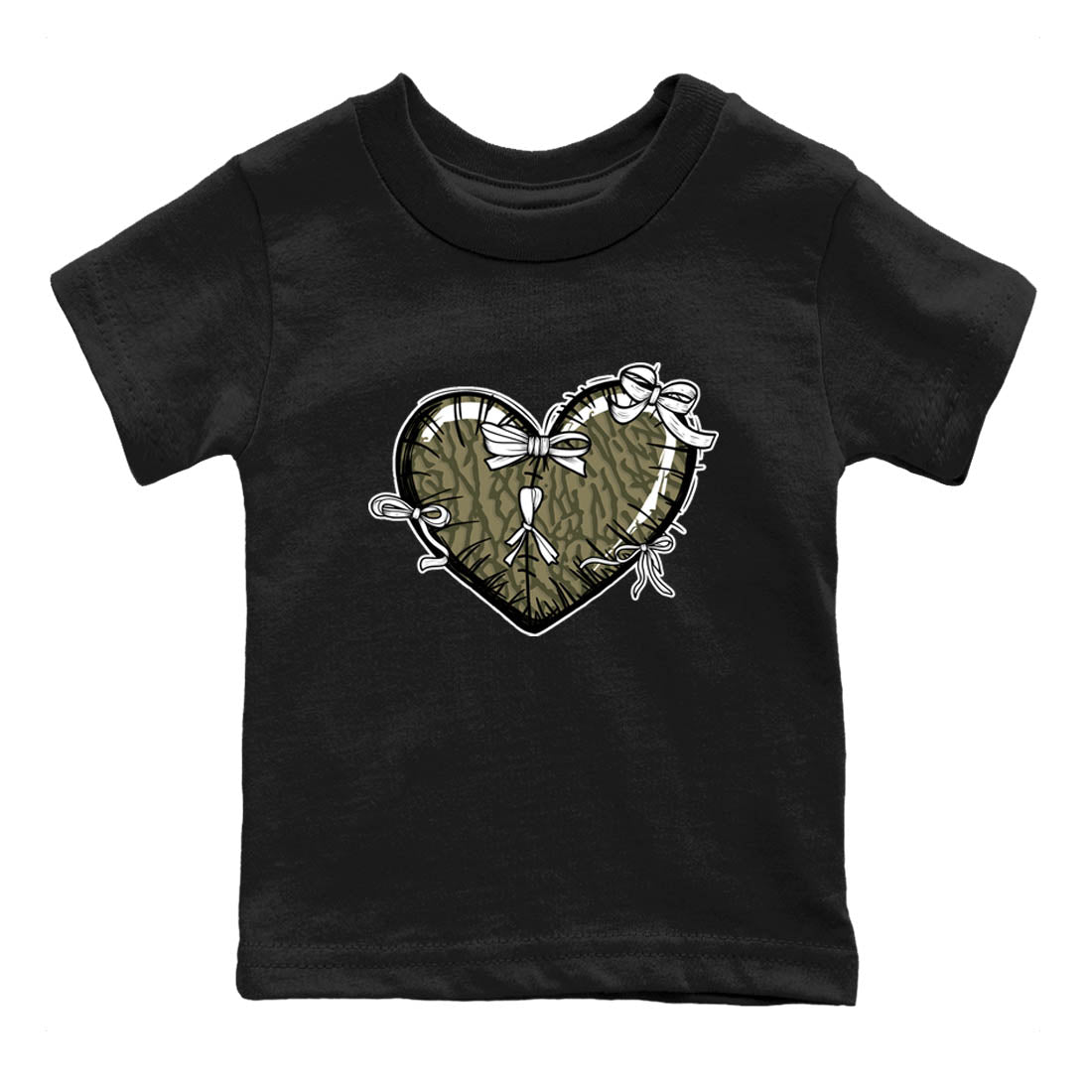 Sneaker Threads – Sneaker Tees To Match Air Jordan 3 Medium Olive – Heart With Ribbons Youth Graphic Tee Black 2. Perfect for Jordan releases 2025 colorways.