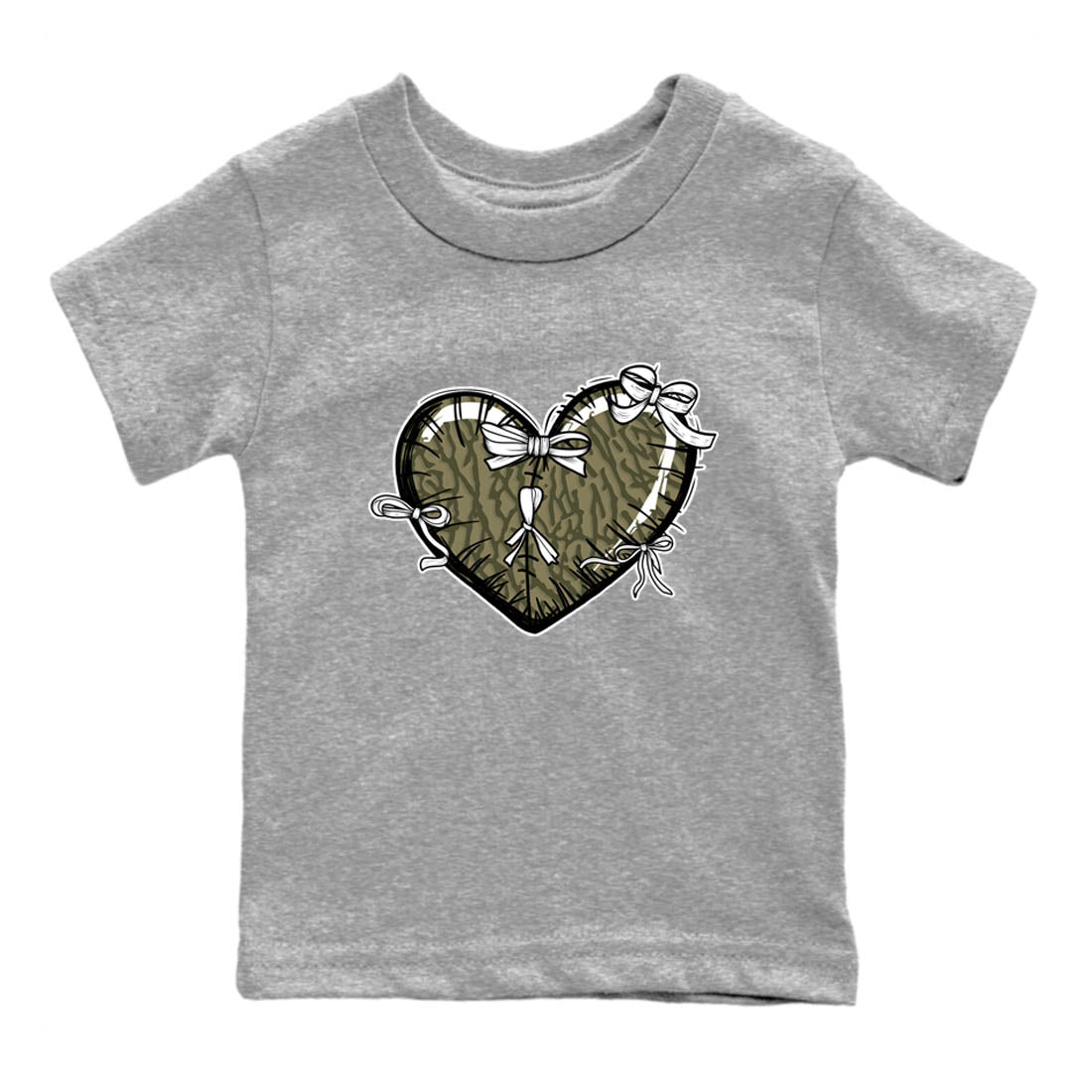 Sneaker Threads – Sneaker Tees To Match Air Jordan 3 Medium Olive – Heart With Ribbons Youth Graphic Tee Heather Grey 2. Perfect for Jordan releases 2025 colorways.
