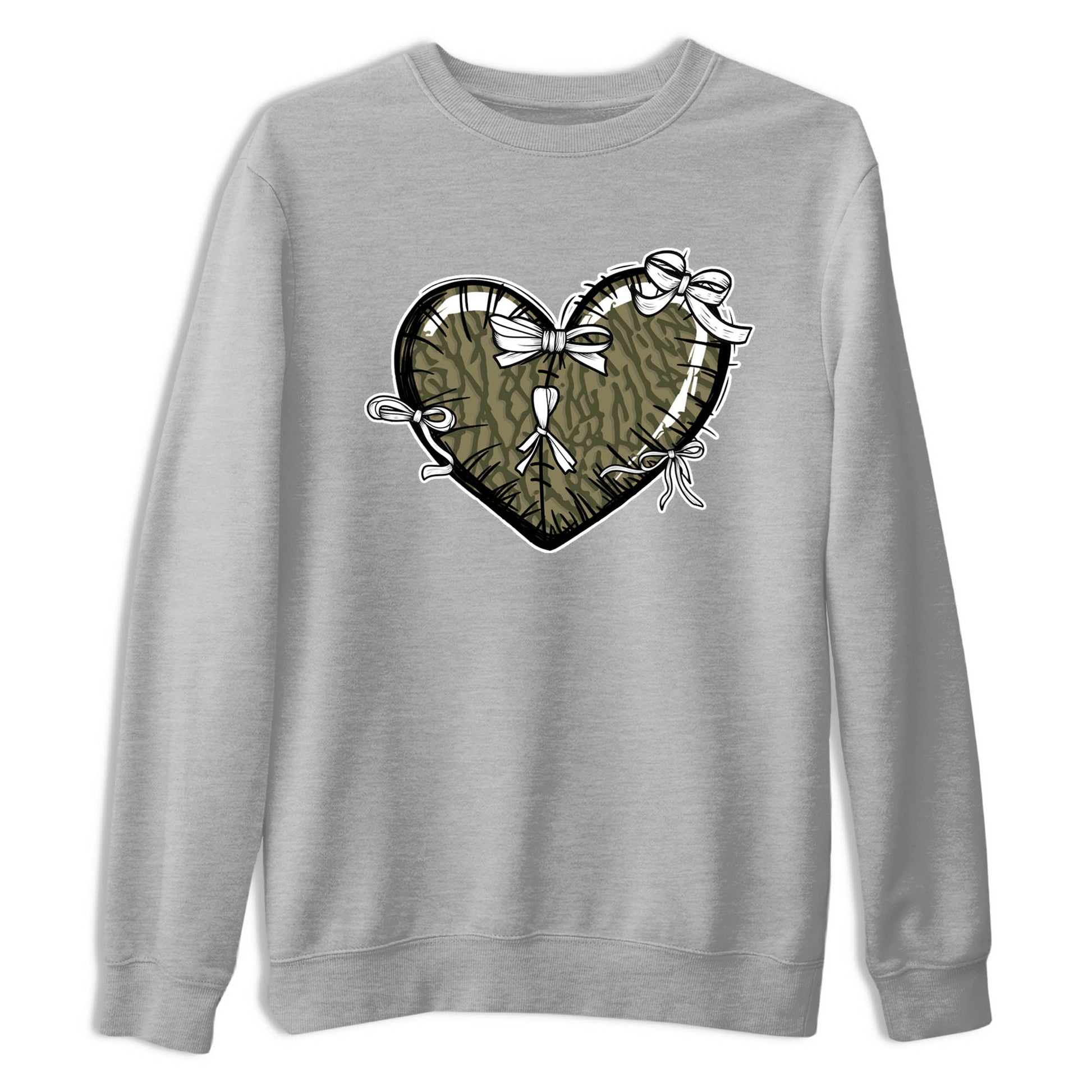 Sneaker Threads – Sneaker Tees To Match Air Jordan 3 Medium Olive – Heart With Ribbons Graphic Tee Heather Grey 2. Perfect for Jordan releases 2025 colorways.