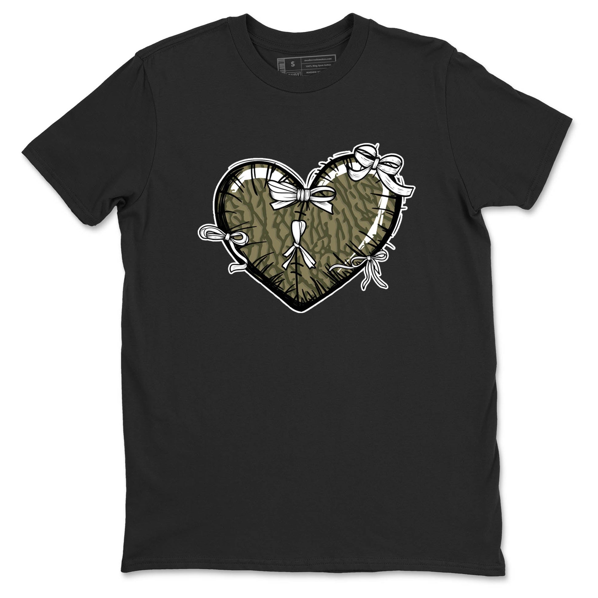 Sneaker Threads – Sneaker Tees To Match Air Jordan 3 Medium Olive – Heart With Ribbons Graphic Tee Black 2. Perfect for Jordan releases 2025 colorways.