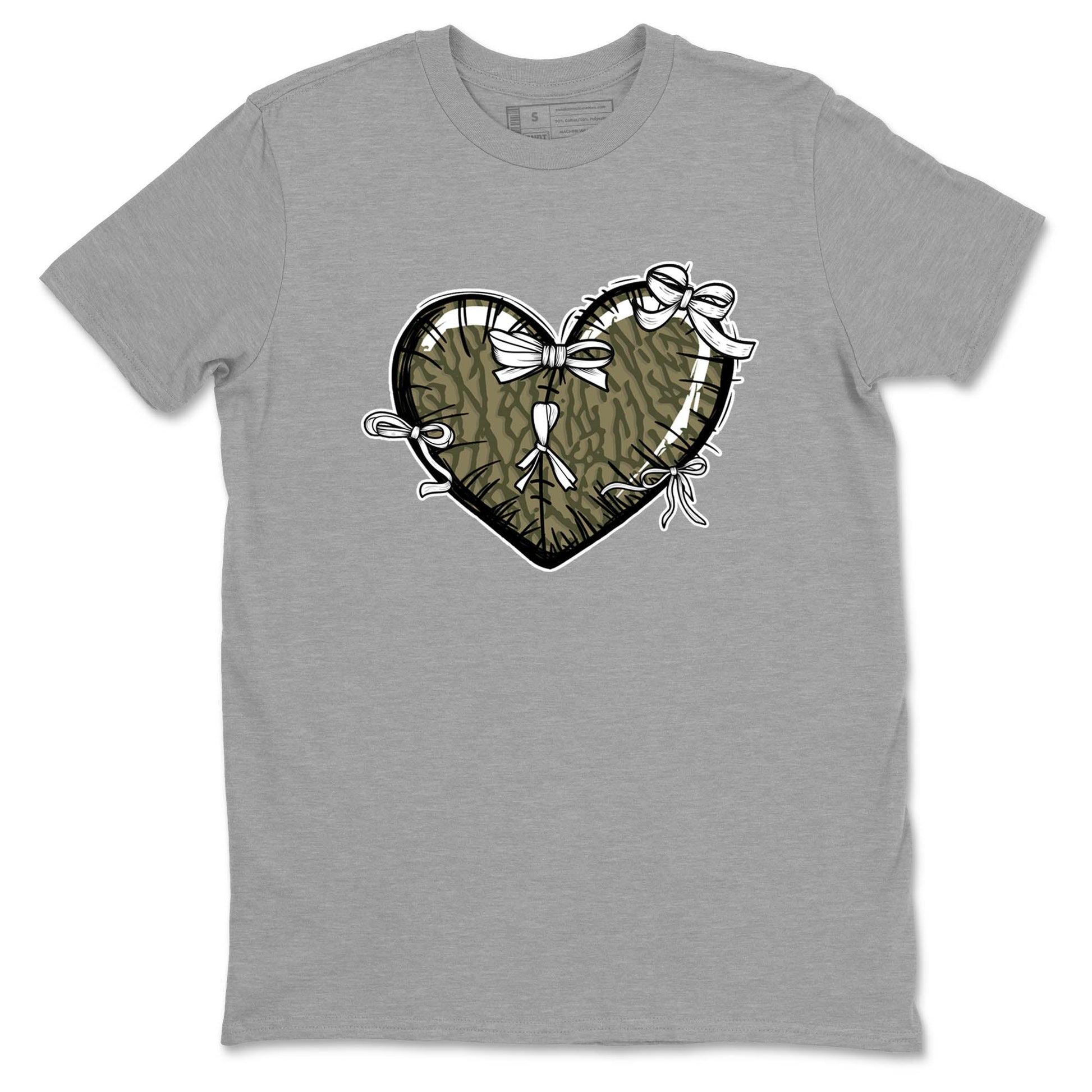 Sneaker Threads – Sneaker Tees To Match Air Jordan 3 Medium Olive – Heart With Ribbons Graphic Tee Heather Grey 2. Perfect for Jordan releases 2025 colorways.