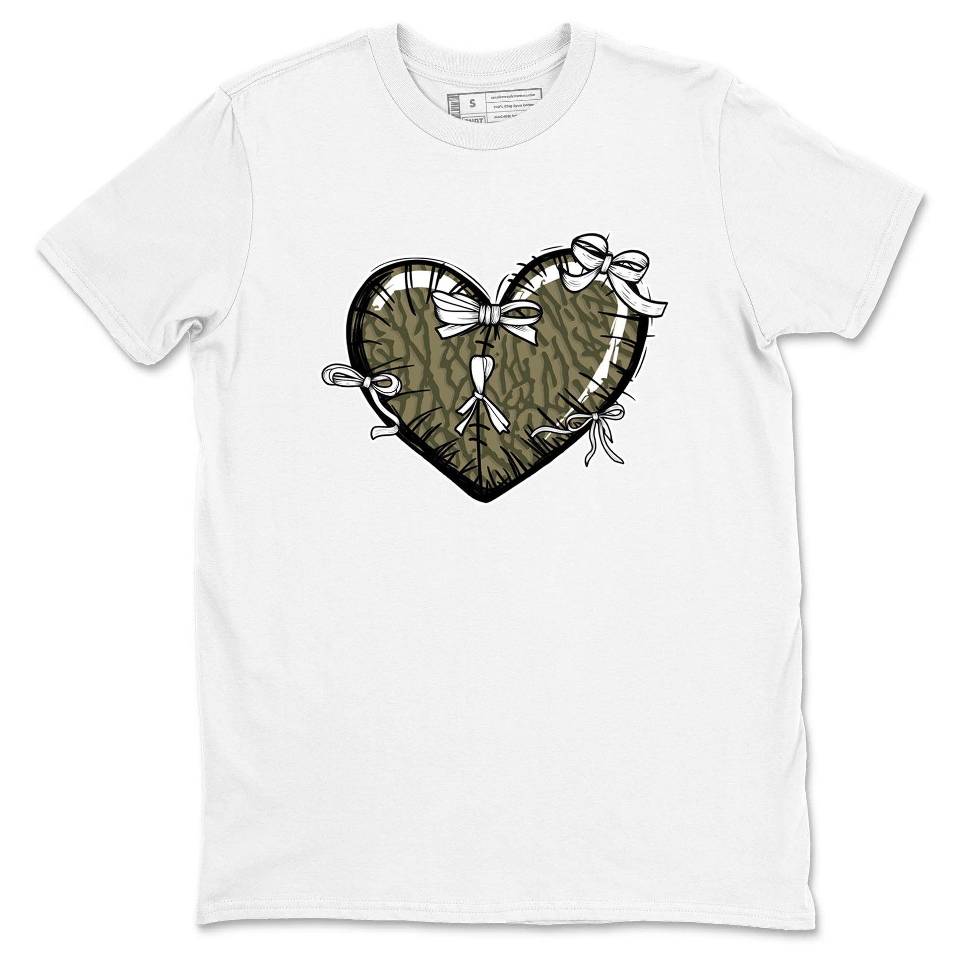 Sneaker Threads – Sneaker Tees To Match Air Jordan 3 Medium Olive – Heart With Ribbons Graphic Tee White 2. Perfect for Jordan releases 2025 colorways.