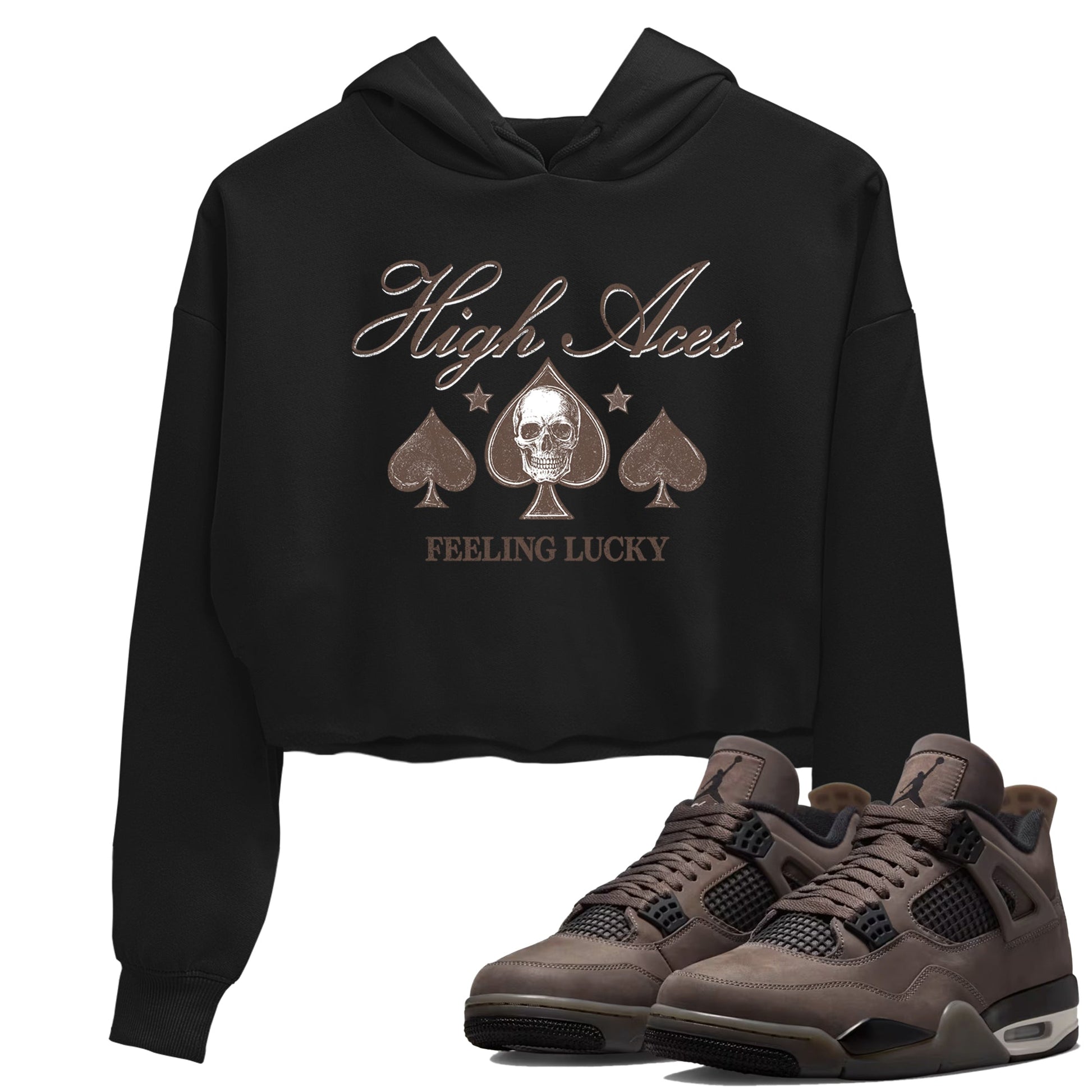 Sneaker match tees – Sneaker Tees To Match Air Jordan 4 Cave Stone Shoes – High Aces Crop T-Shirt Black 1