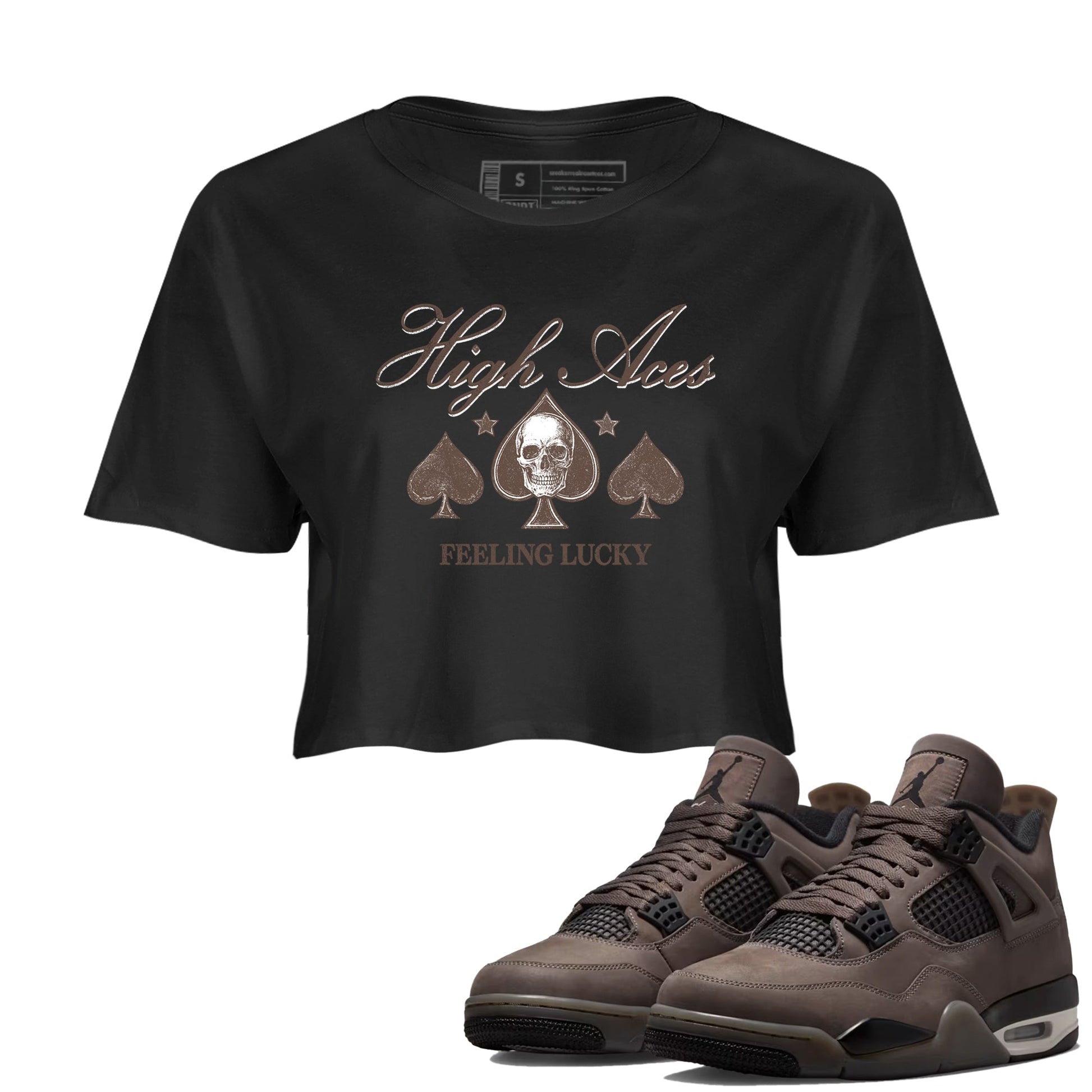 Sneaker match tees – Sneaker Tees To Match Air Jordan 4 Cave Stone Shoes – High Aces Crop T-Shirt Black 1