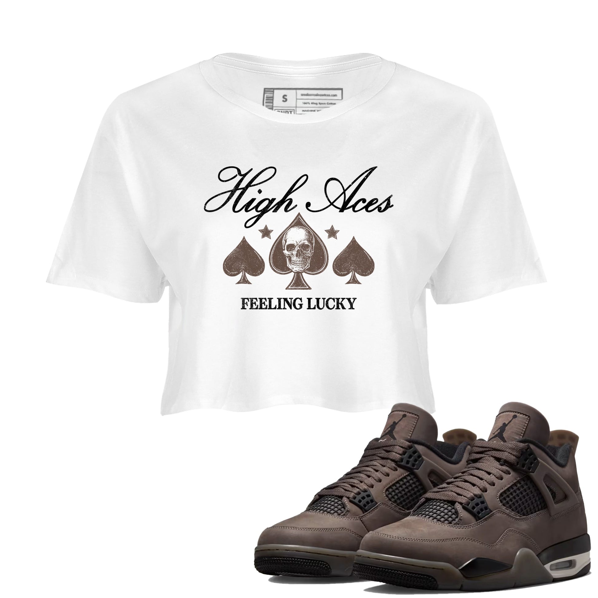 Sneaker match tees – Sneaker Tees To Match Air Jordan 4 Cave Stone Shoes – High Aces Crop T-Shirt White 1