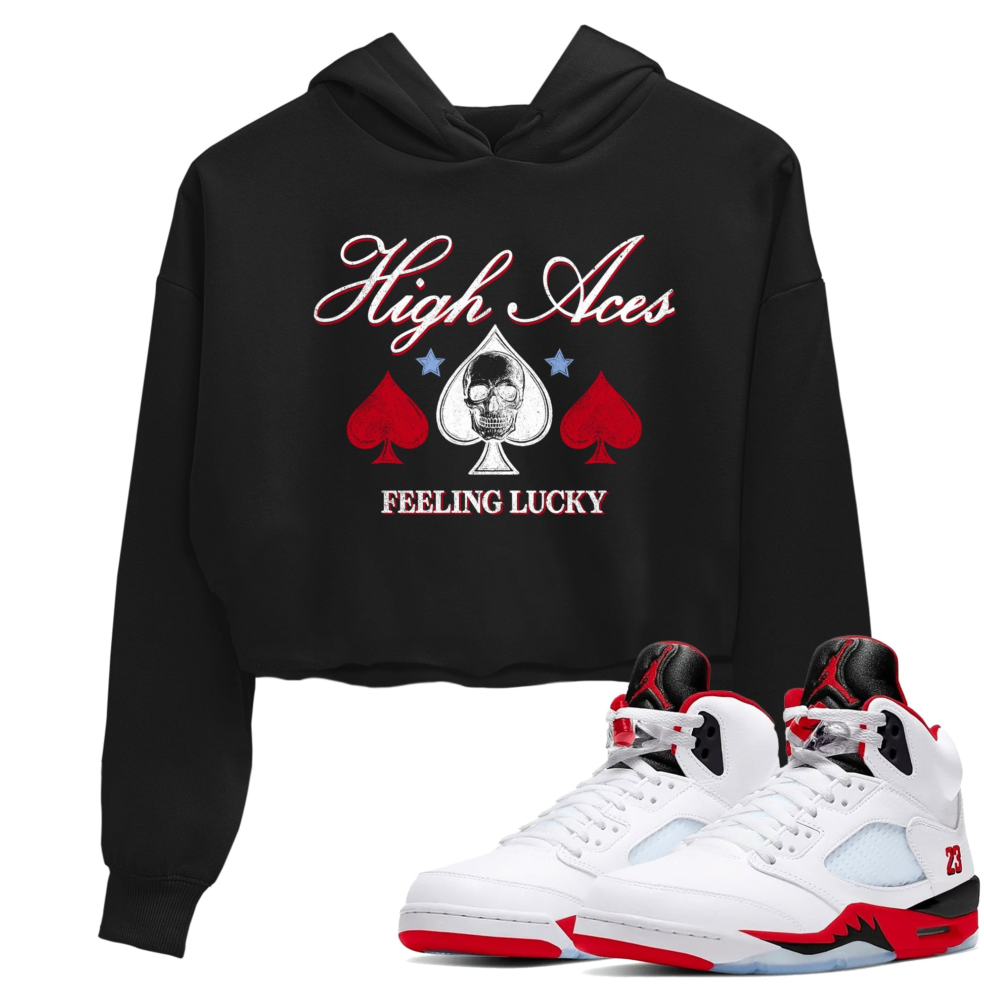 Sneaker match tees – Sneaker Tees To Match Air Jordan 5 Fire Red Shoes – High Aces Crop T-Shirt Black 1