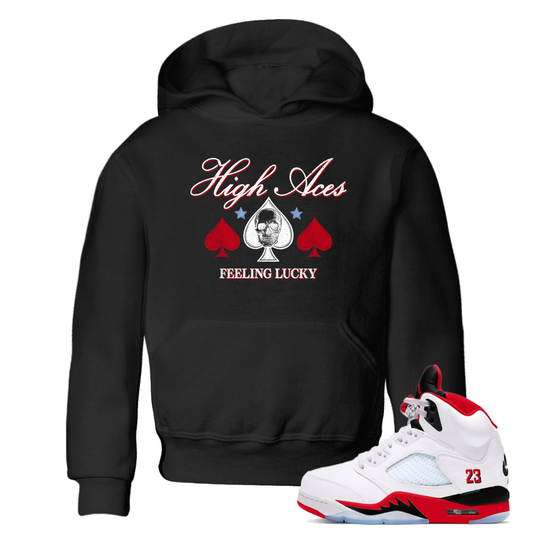Sneaker match tees – Sneaker Tees To Match Air Jordan 5 Fire Red Shoes – High Aces Kids T-Shirt Black 1