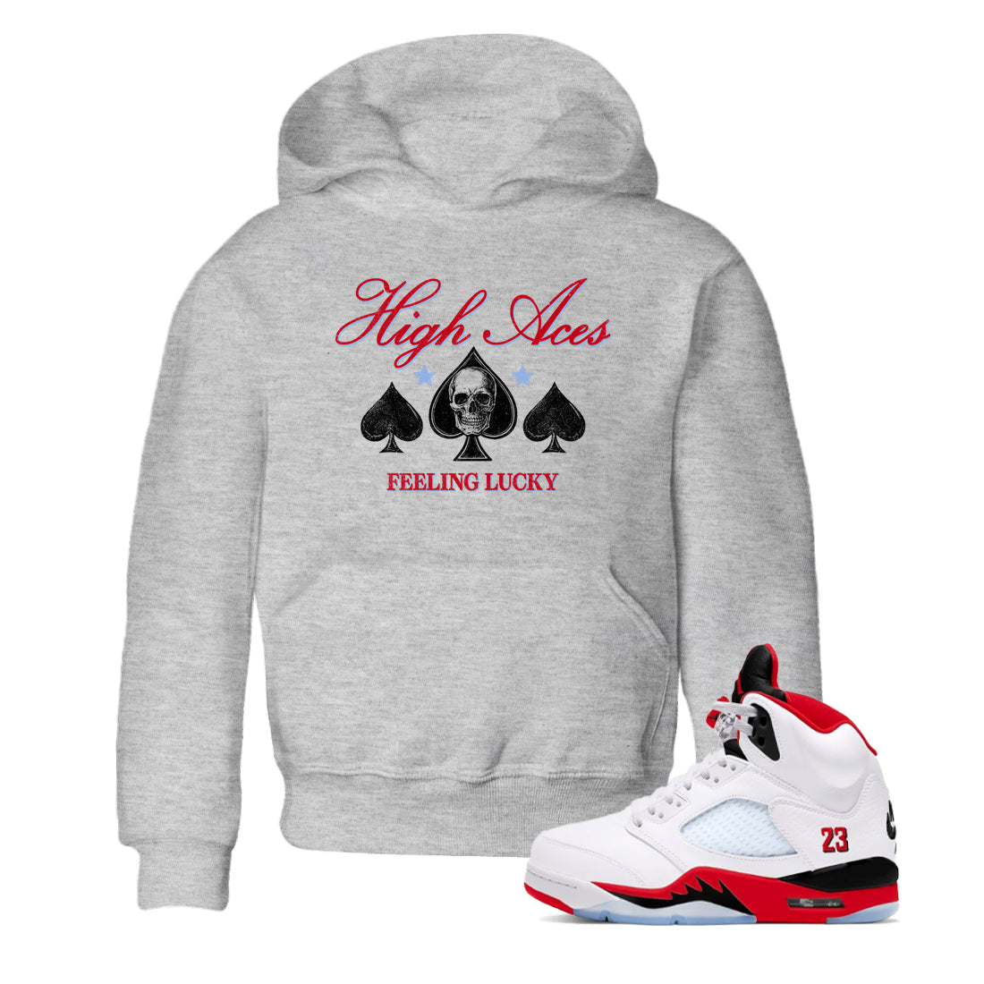 Sneaker match tees – Sneaker Tees To Match Air Jordan 5 Fire Red Shoes – High Aces Kids T-Shirt Heather Grey 1