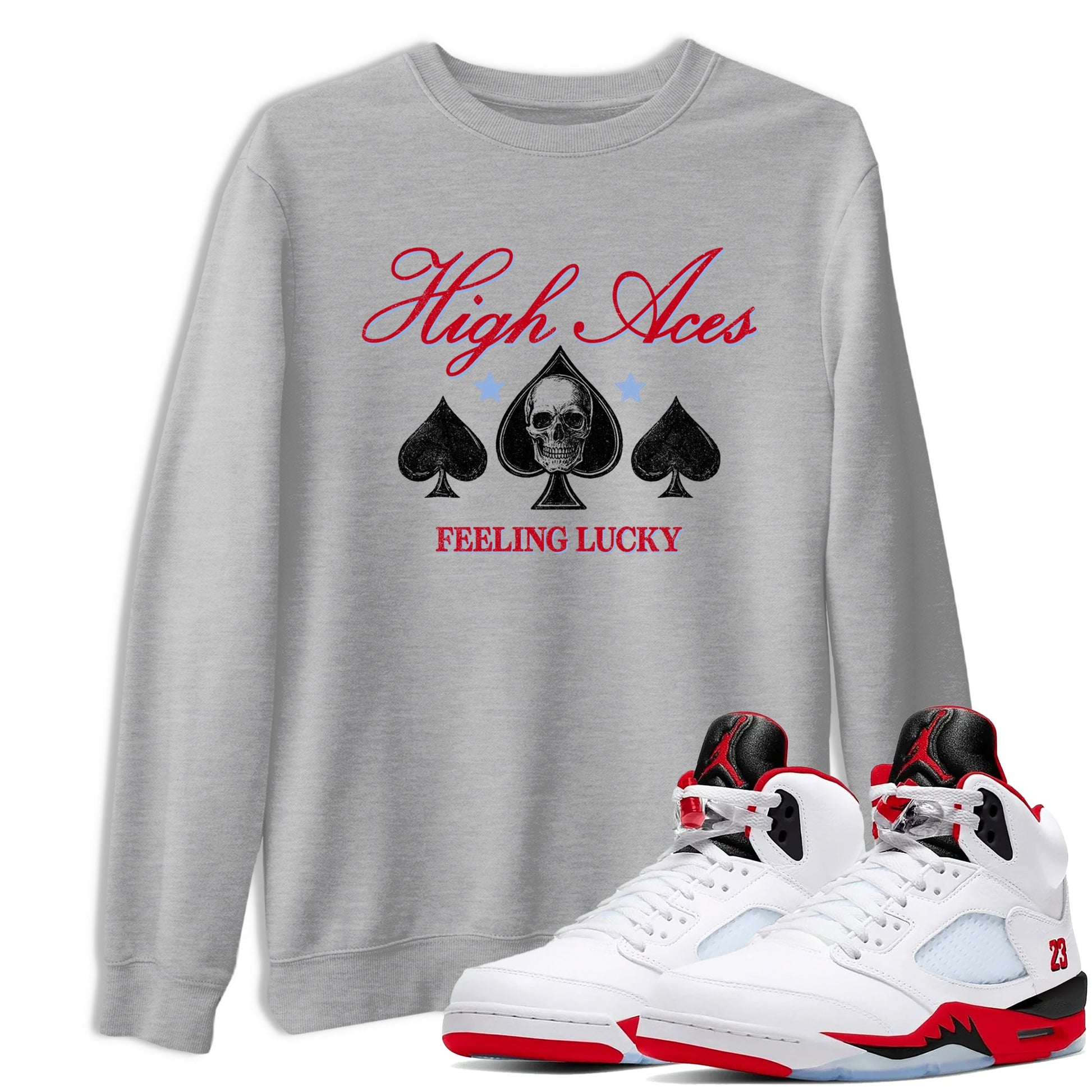 Sneaker match tees – Sneaker Tees To Match Air Jordan 5 Fire Red Shoes – High Aces Tee Heather Grey 1