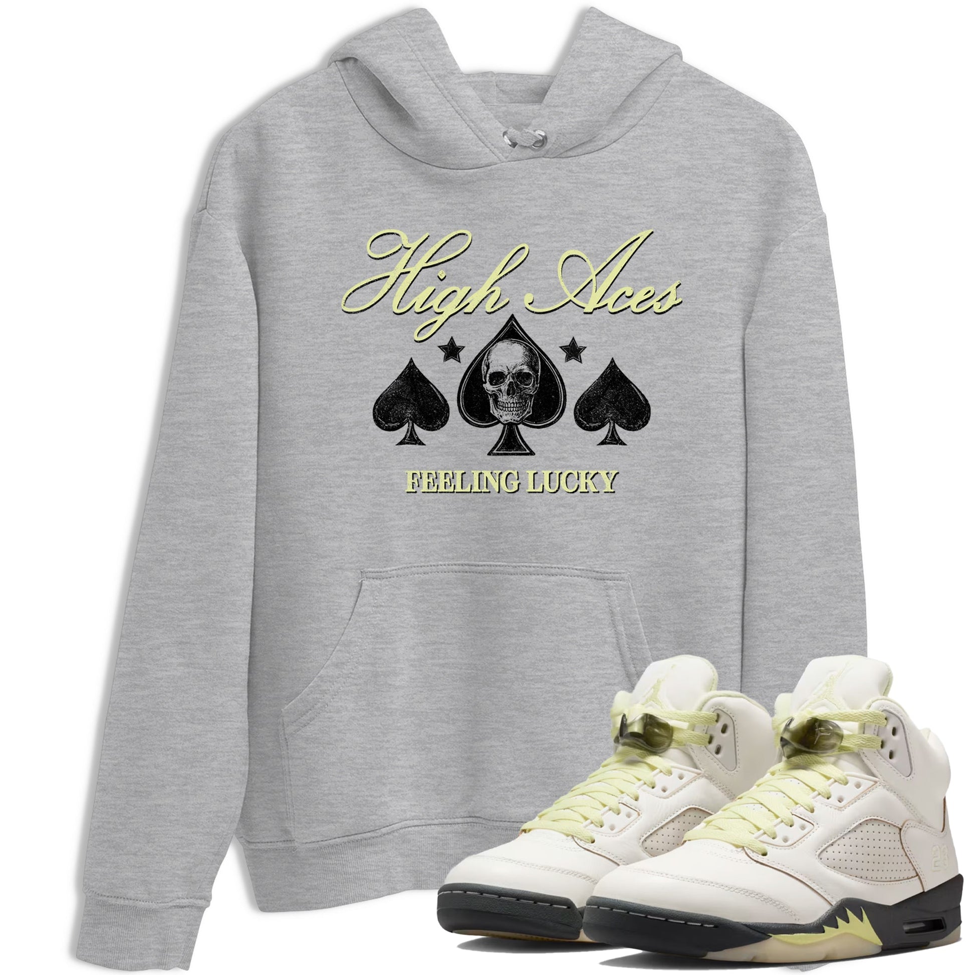 Sneaker match tees – Sneaker Tees To Match Air Jordan 5 Luminous Green Shoes – High Aces Tee Heather Grey 1
