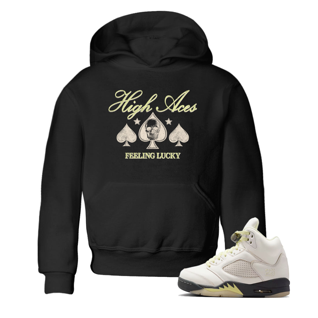 Sneaker match tees – Sneaker Tees To Match Air Jordan 5 Luminous Green Shoes – High Aces Kids T-Shirt Black 1