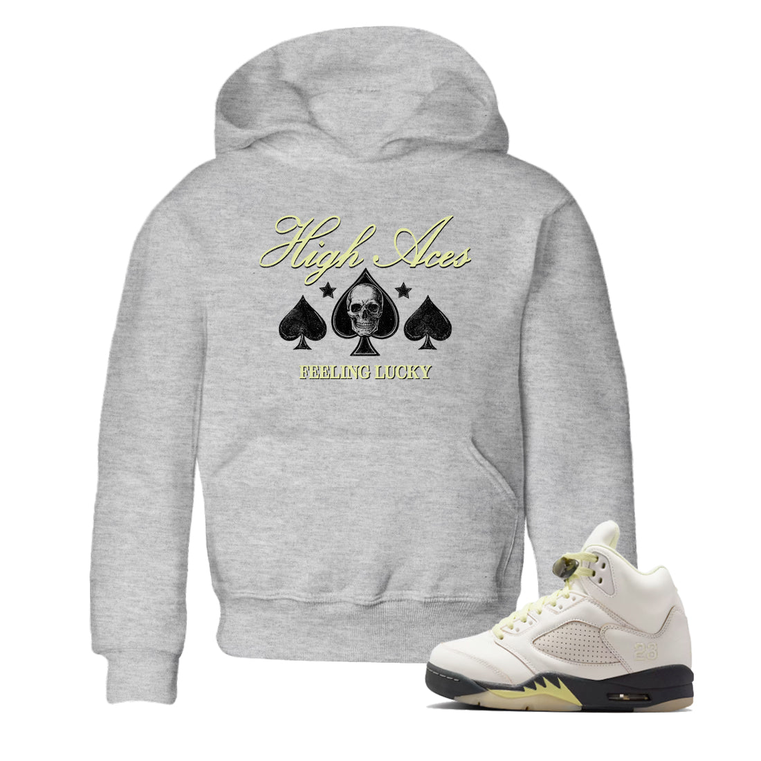 Sneaker match tees – Sneaker Tees To Match Air Jordan 5 Luminous Green Shoes – High Aces Kids T-Shirt Heather Grey 1