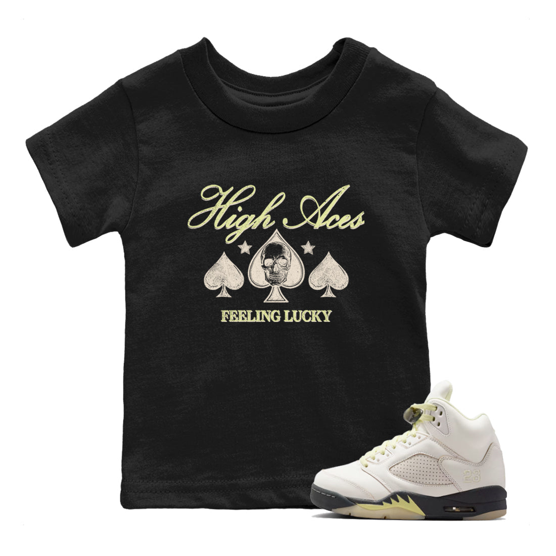 Sneaker match tees – Sneaker Tees To Match Air Jordan 5 Luminous Green Shoes – High Aces Kids T-Shirt Black 1