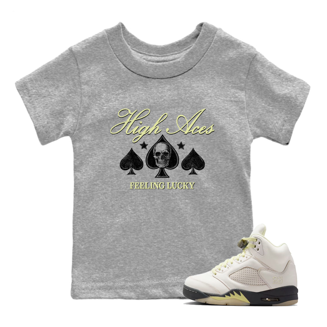 Sneaker match tees – Sneaker Tees To Match Air Jordan 5 Luminous Green Shoes – High Aces Kids T-Shirt Heather Grey 1