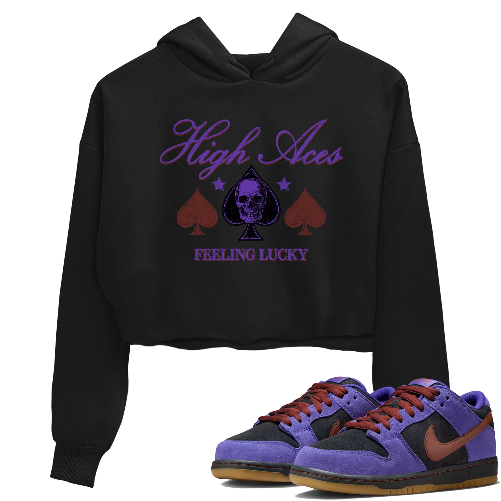 Sneaker match tees – Sneaker Threads To Match Dunk Low Persian Violet Shoes – High Aces Crop T-Shirt Black 1