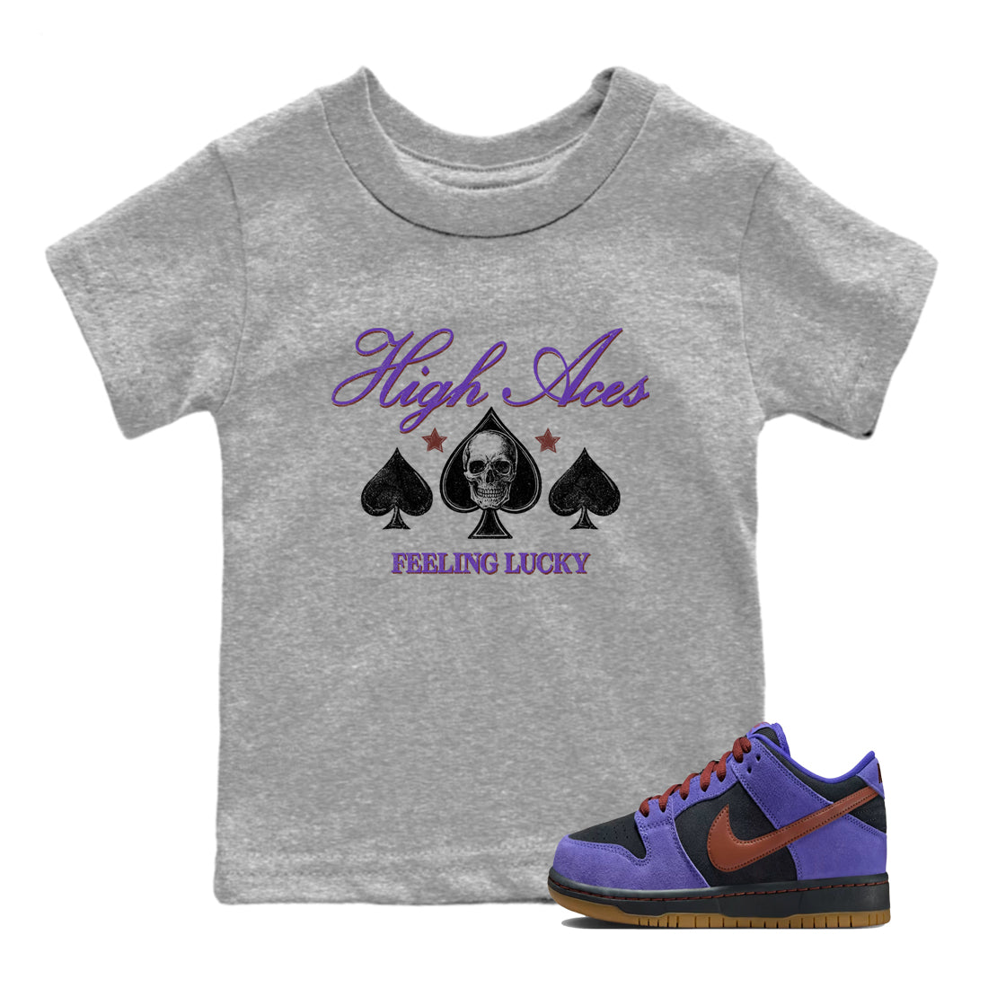 Sneaker match tees – Sneaker Threads To Match Dunk Low Persian Violet Shoes – High Aces Kids T-Shirt Heather Grey 1