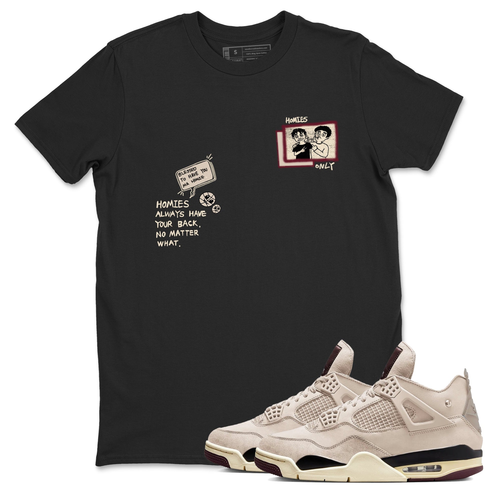 4s A Ma Maniere x Fossil Stone shirts to match jordans Homies Only sneaker match tees 4s A Ma Maniere x Fossil Stone match shoes to clothes SNRT Sneaker Tees unisex cotton Black 1 shirts