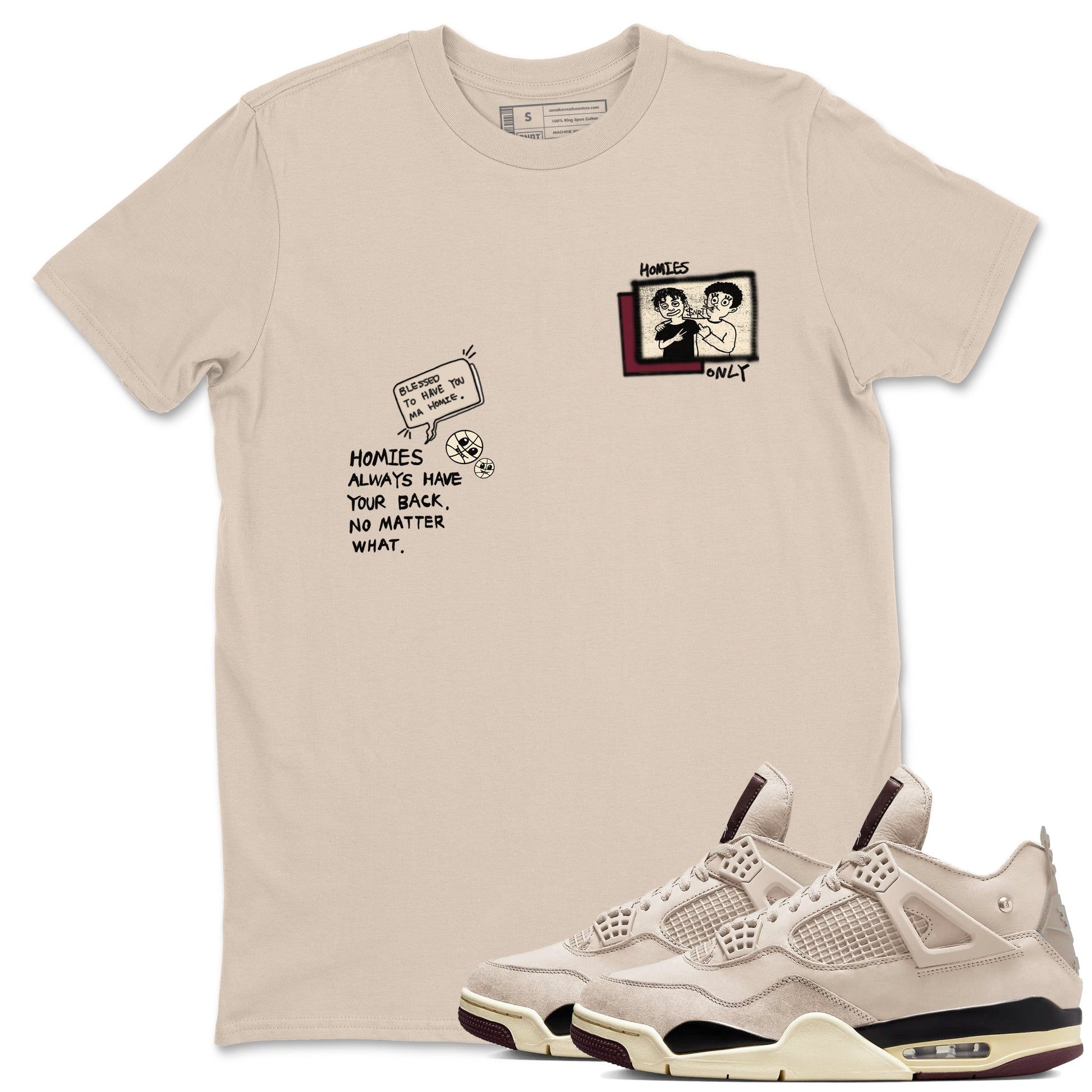 4s A Ma Maniere x Fossil Stone shirts to match jordans Homies Only sneaker match tees 4s A Ma Maniere x Fossil Stone match shoes to clothes SNRT Sneaker Tees unisex cotton Sand 1 shirts