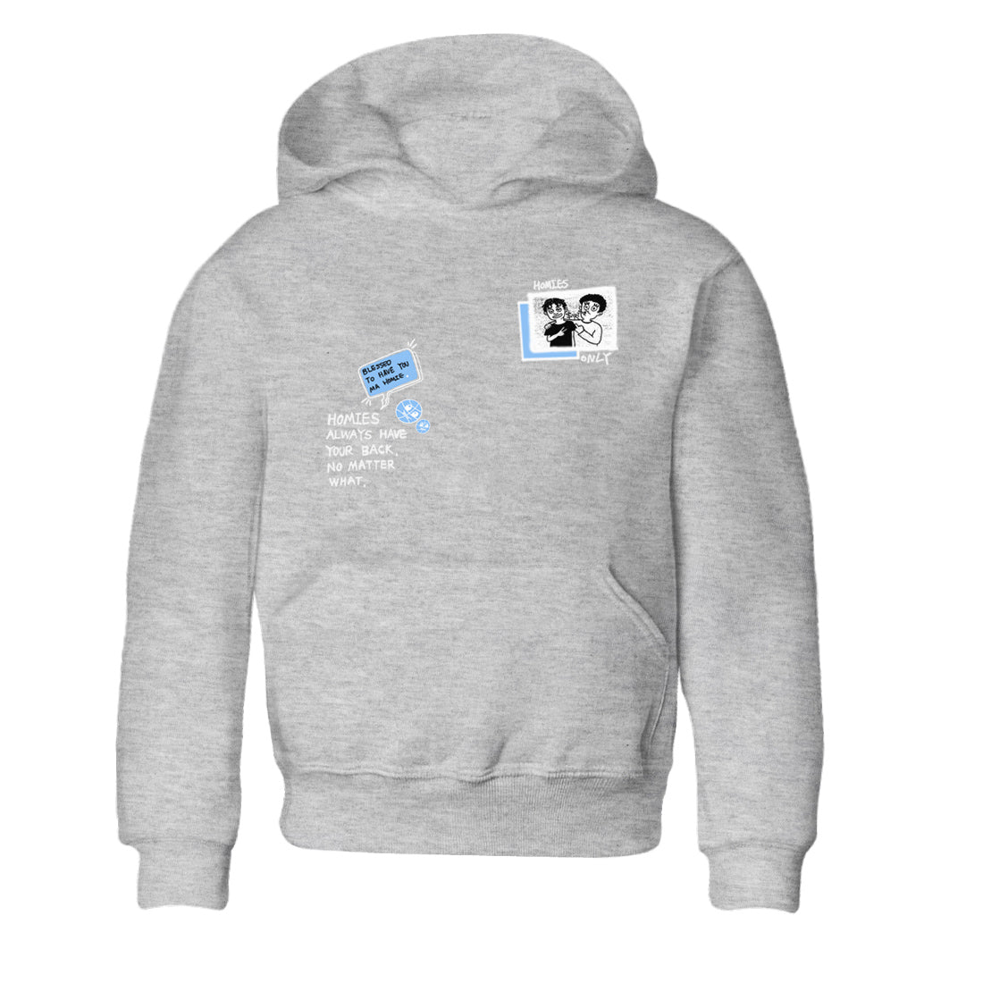 Homies Only baby and kids t-shirt crafted for little sneakerheads to shine with the Air Jordan 4 Aluminum sneakers, displayed in Heather Grey 2.