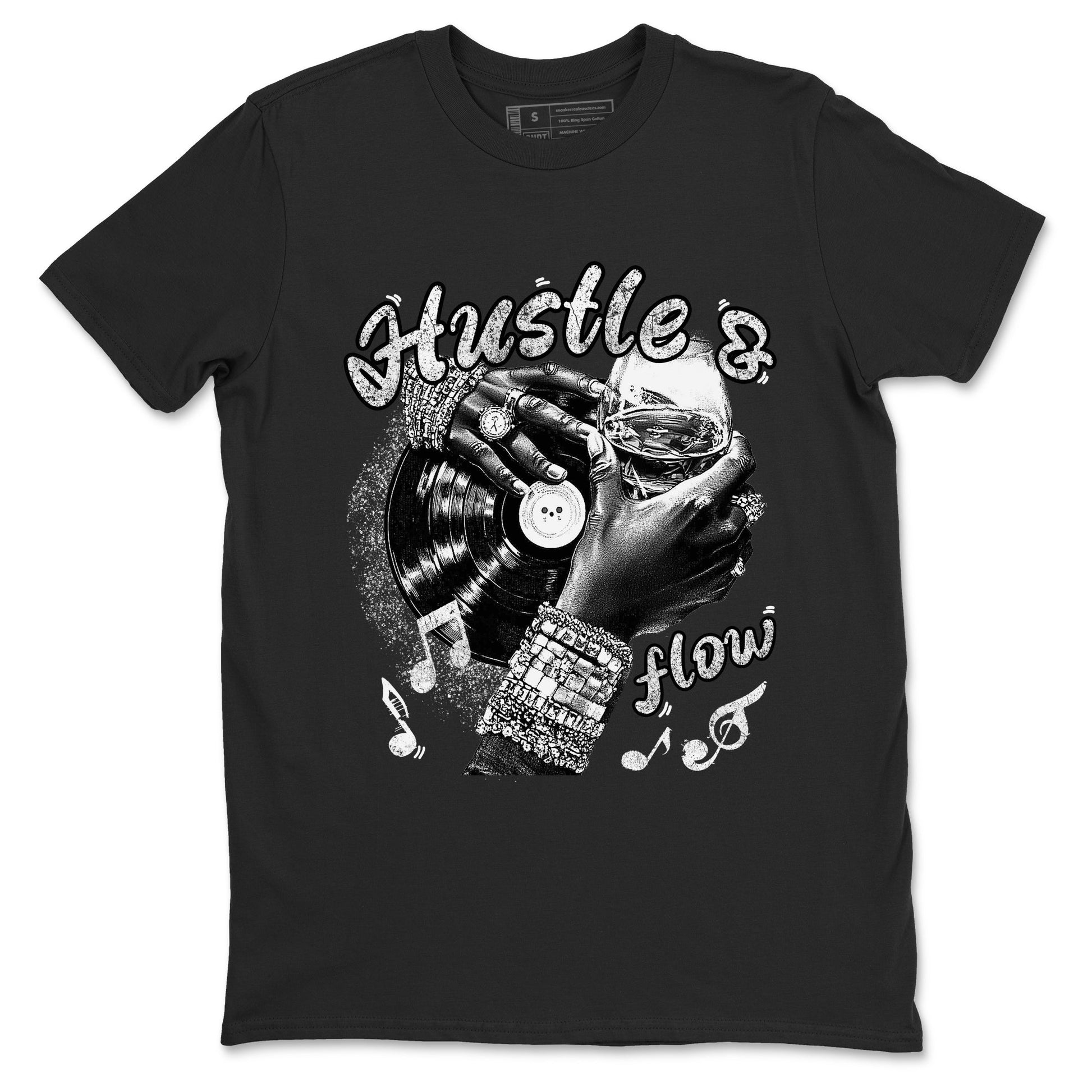 Hustle And Flow sneaker match t-shirt styled to complete your fit with the Air Foamposite One Triple White sneakers, shown in Black 2.